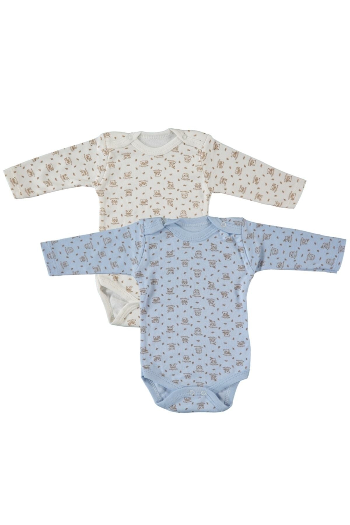 2 Adet Uzun Kollu Erkek Bebek Body Set – Desenli – Mavi
