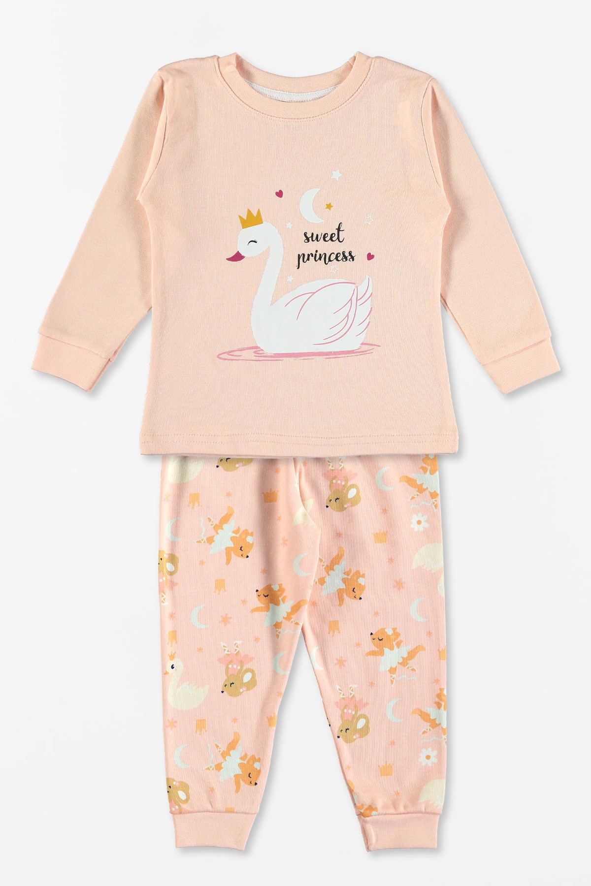 Somon, Kuğu Baskılı %100 Pamuklu Çocuk Pijama Takımı
