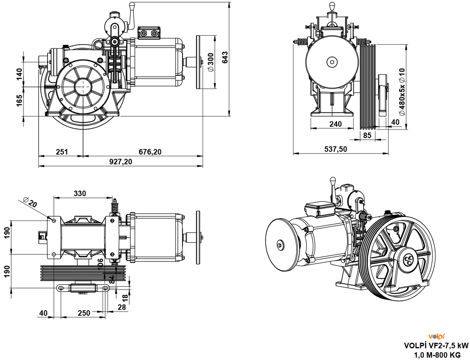 AKIŞ VOLPİ VF2 5,5 kW 7,5 kW VVVF 4 Kutup Makine Motoru 0,71 M/S