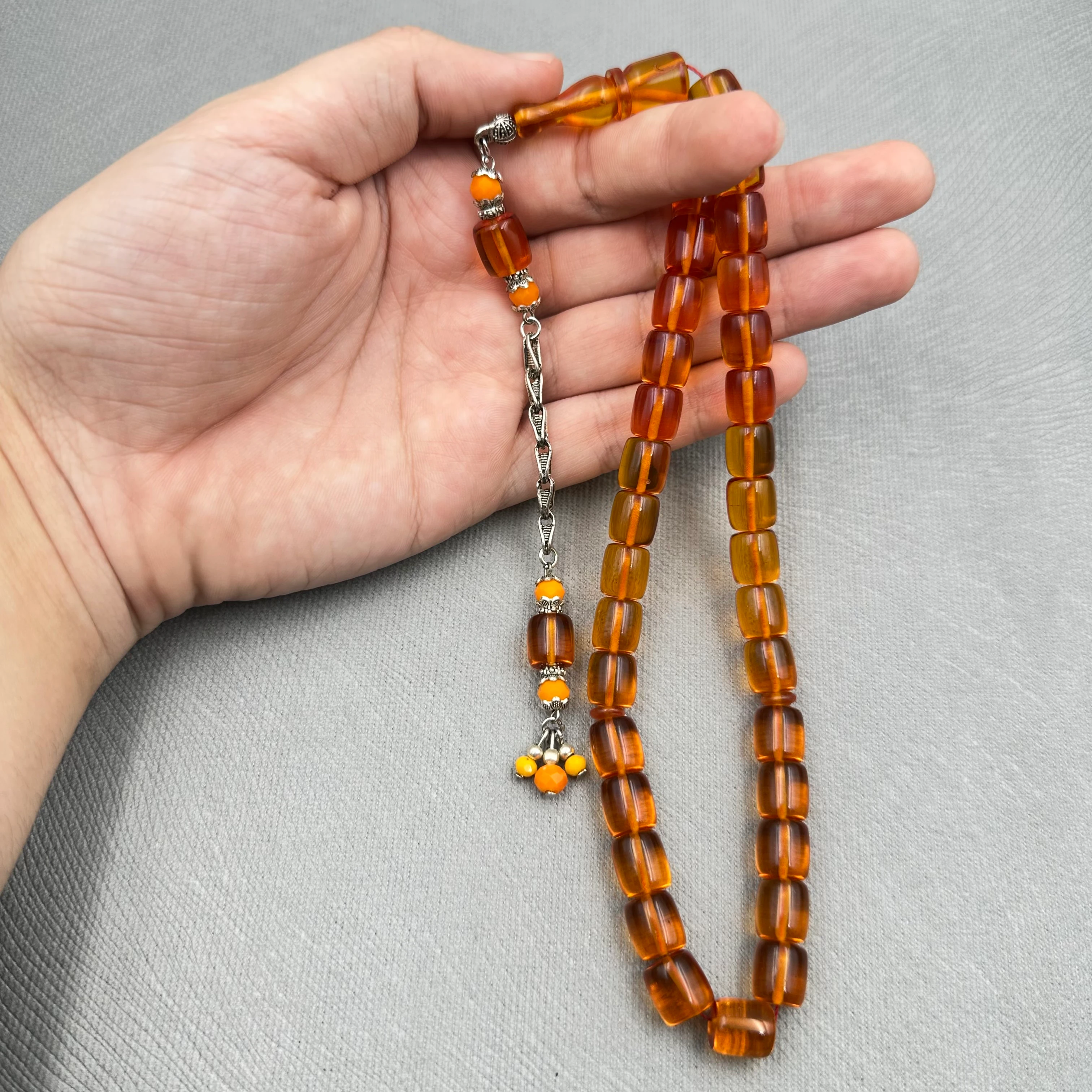 Bal Rengi Aksesuar Boncuklu Kral Püsküllü Ateş Kehribar Tespih