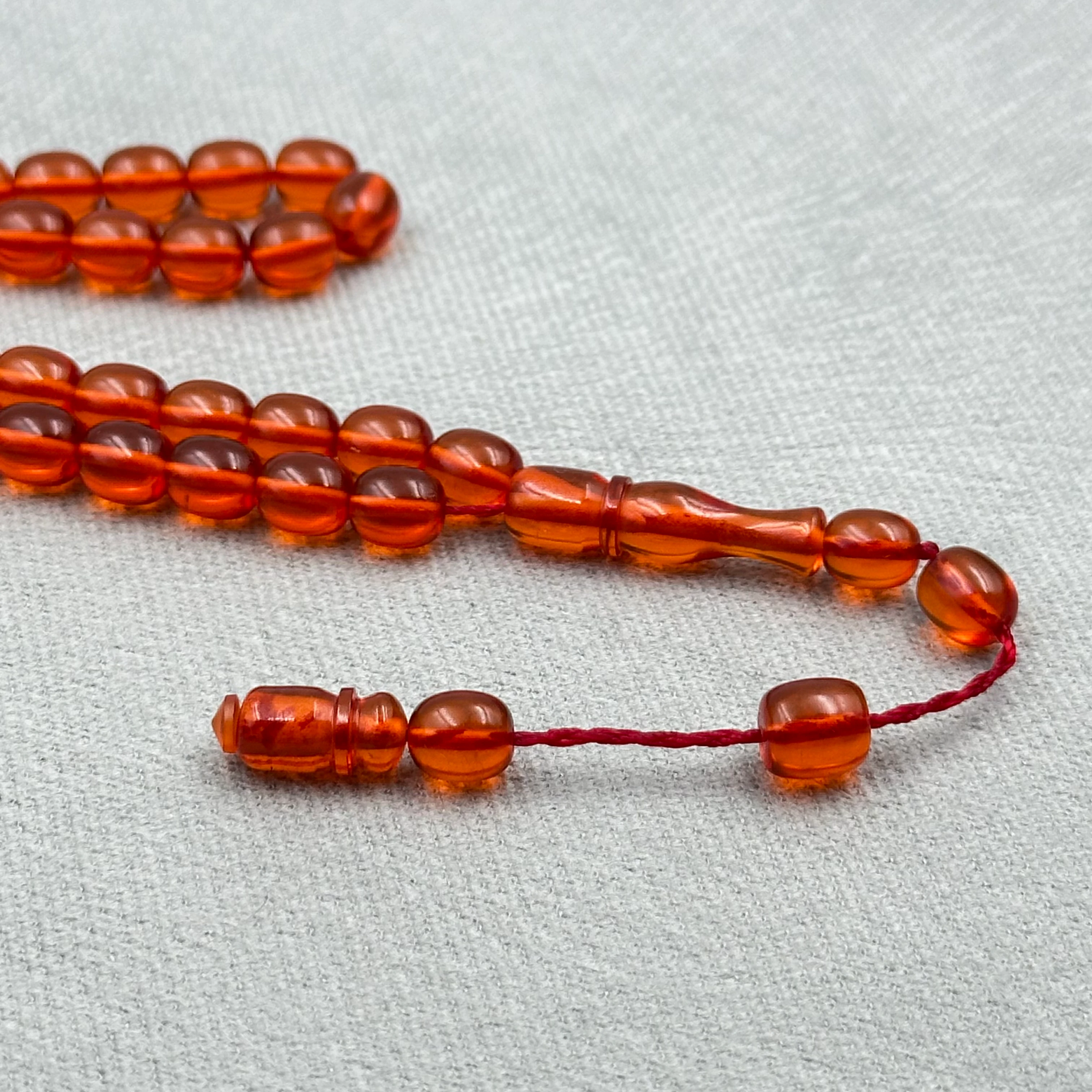 Şükrü Baba Usta İşi Şeffaf Amber Turuncu Bilek Boy Sıkma Kehribar Tespih