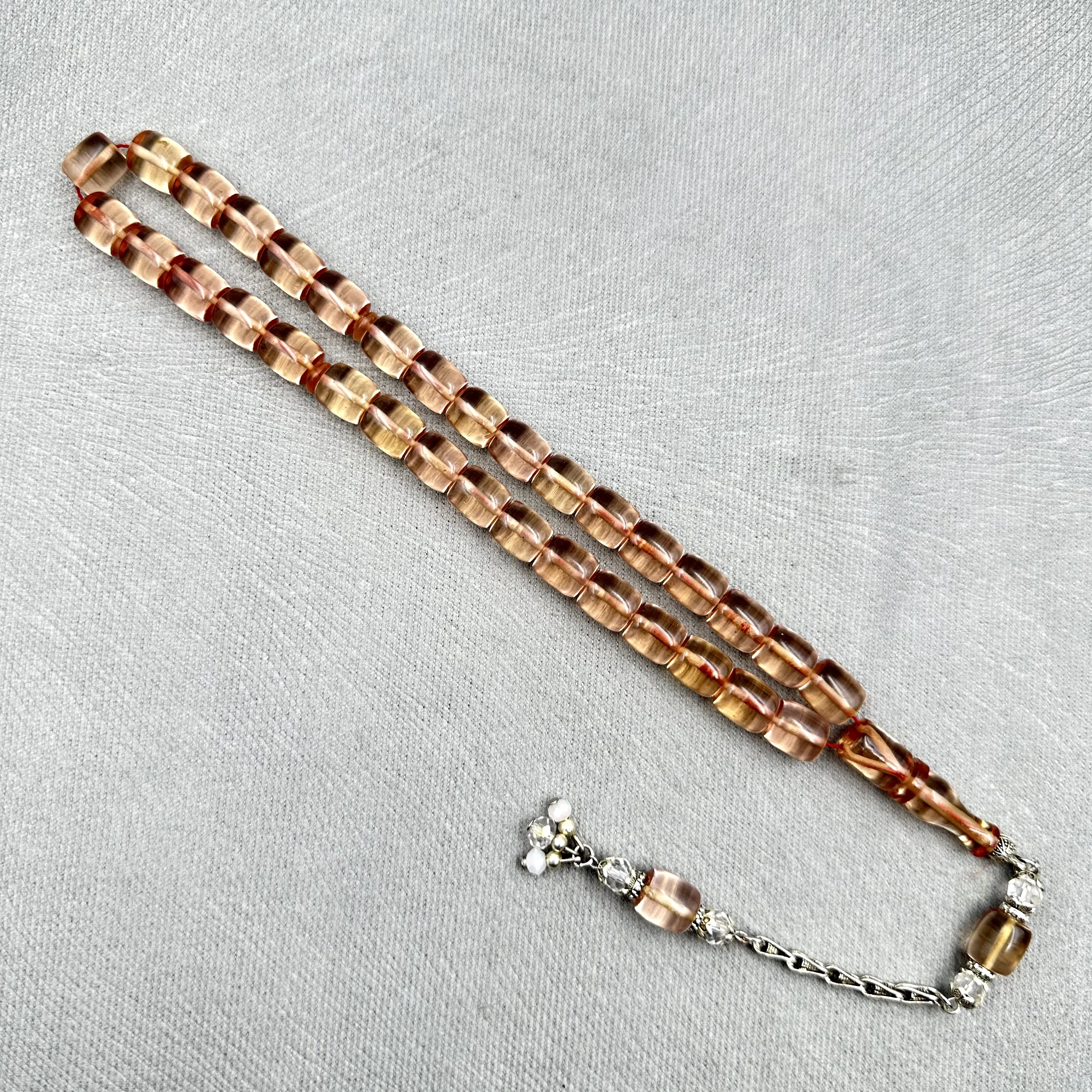 Şeffaf Renk Aksesuar Boncuklu Kral Püsküllü Ateş Kehribar Tespih