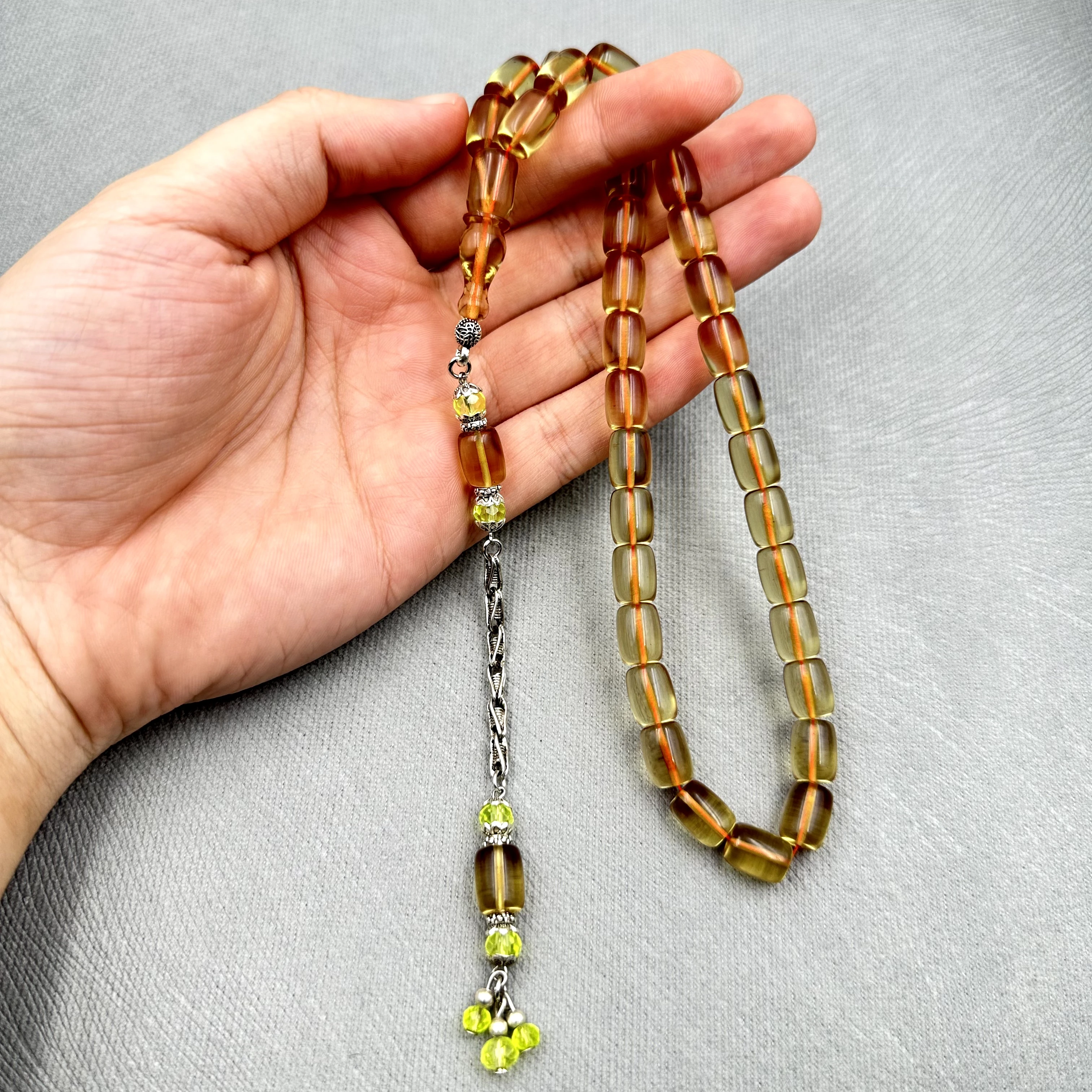 Şeffaf Turuncu Aksesuar Boncuklu Kral Püsküllü Ateş Kehribar Tespih