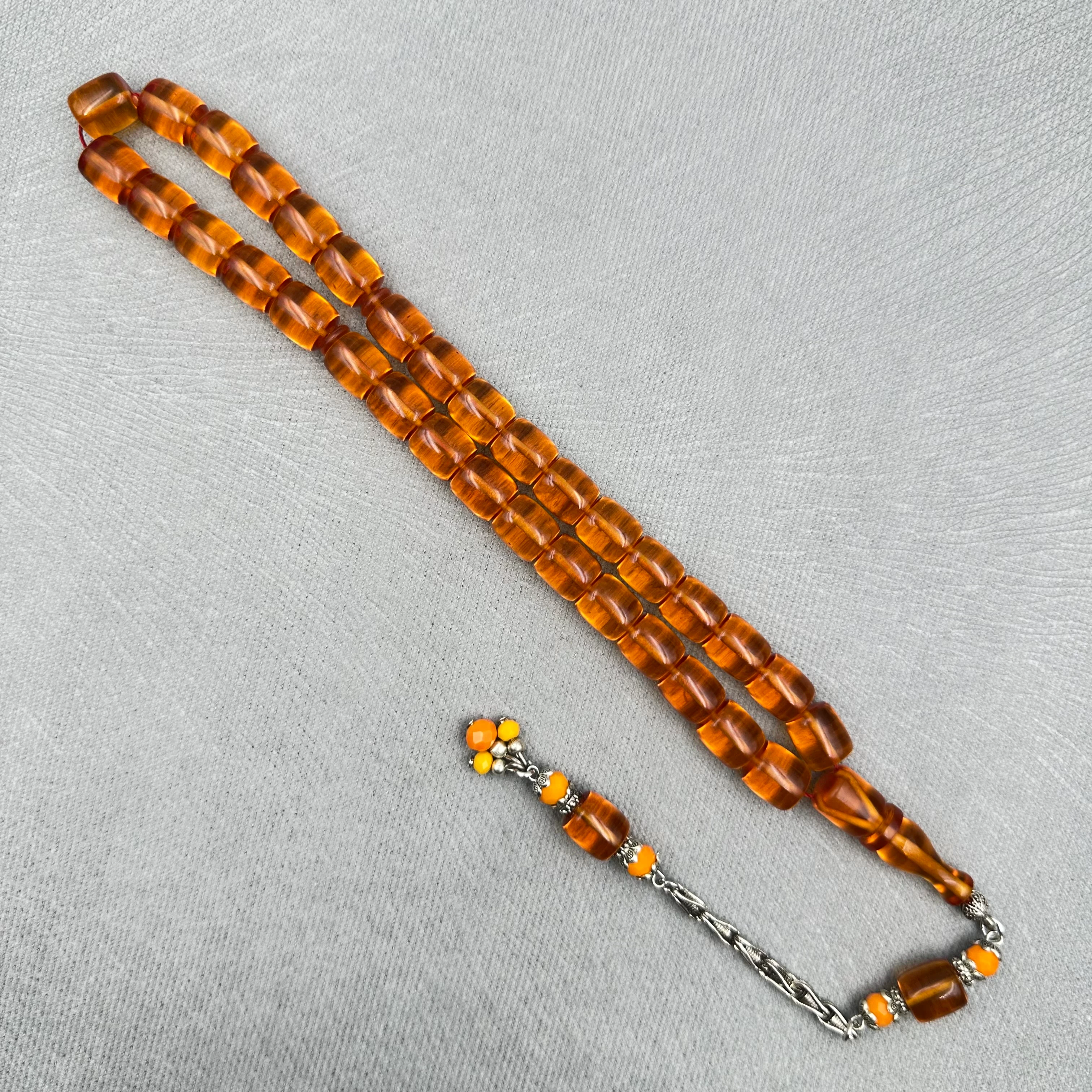 Bal Rengi Aksesuar Boncuklu Kral Püsküllü Ateş Kehribar Tespih