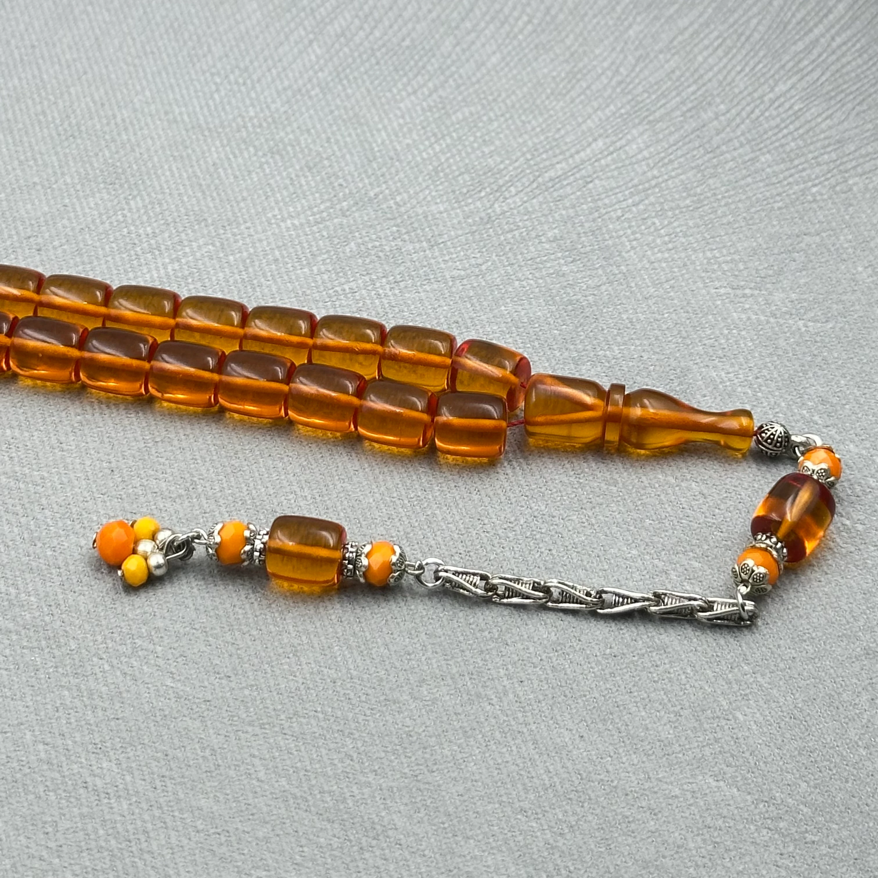 Bal Rengi Aksesuar Boncuklu Kral Püsküllü Ateş Kehribar Tespih