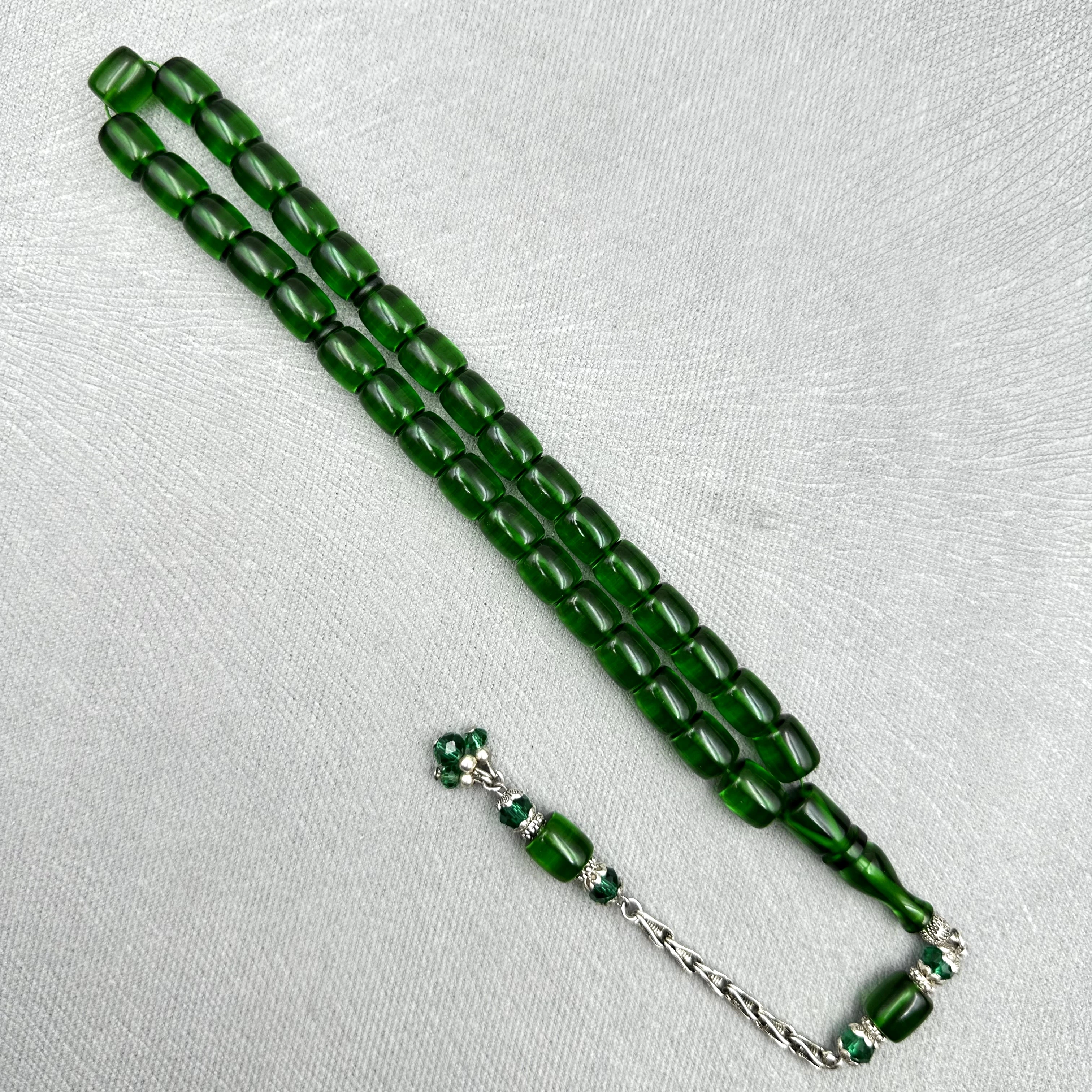 Şeffaf Yeşil Aksesuar Boncuklu Kral Püsküllü Ateş Kehribar Tespih