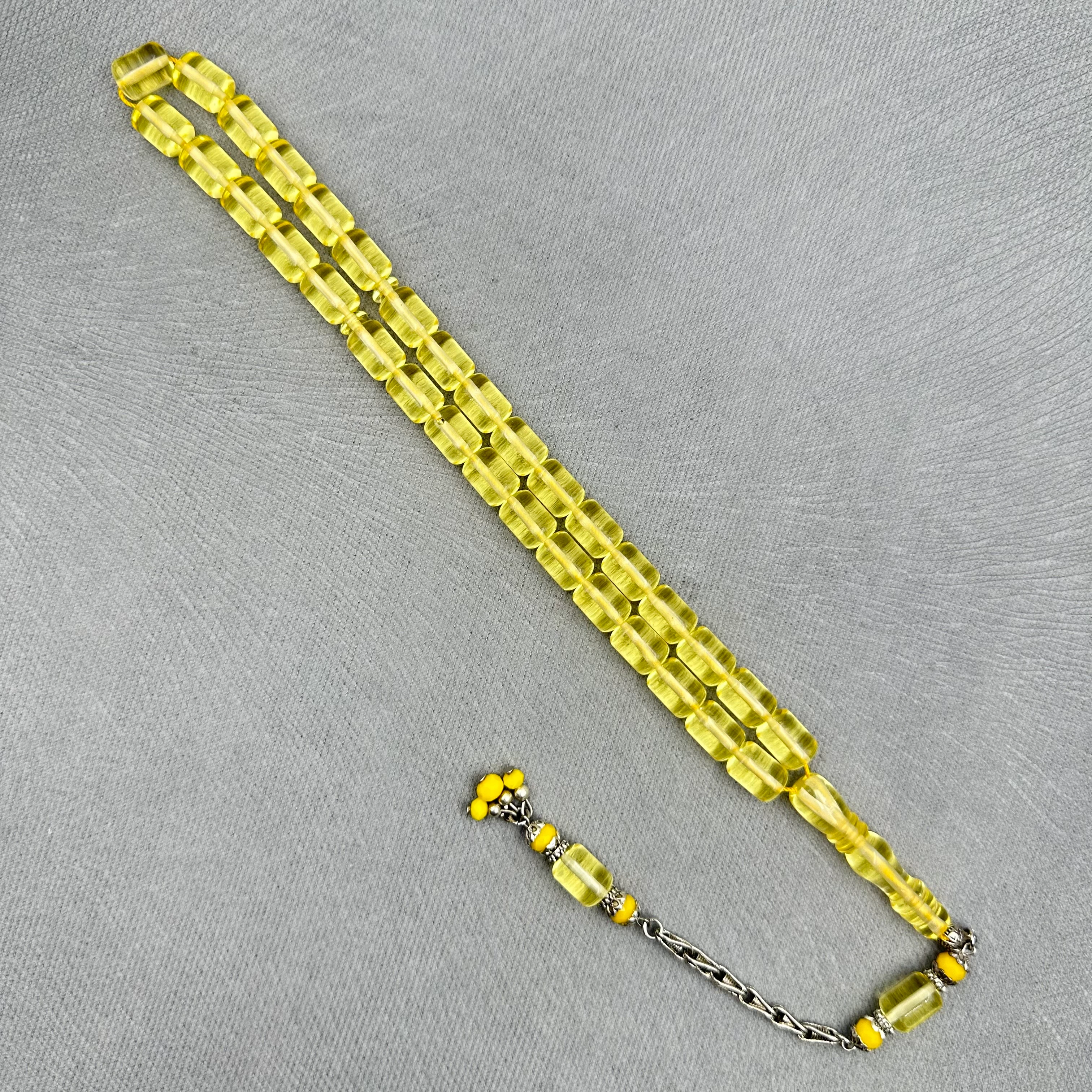 Kral Püsküllü Şeffaf Sarı Ateş Kehribar Tespih