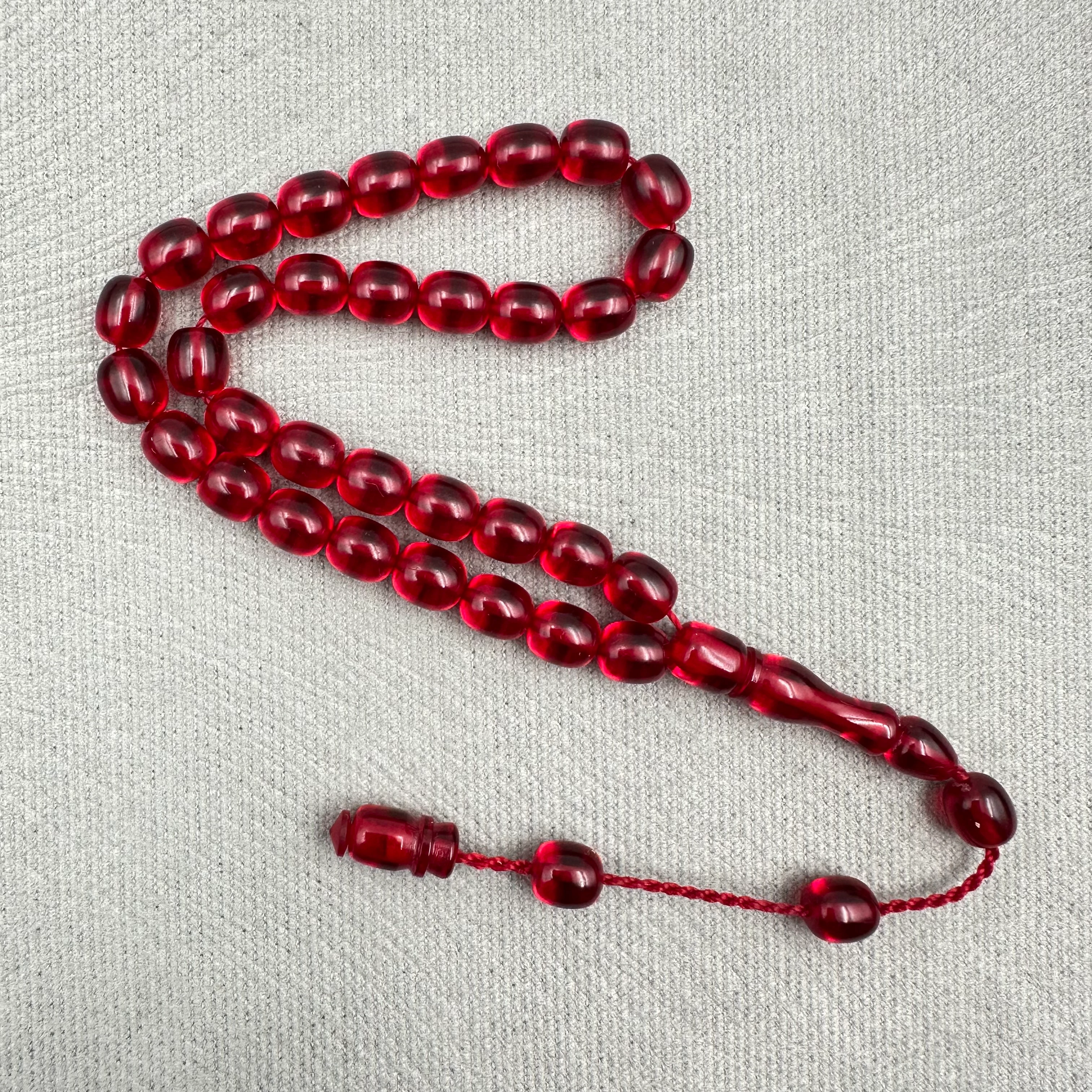 Şükrü Baba Usta İşi Şeffaf Vişne Kırmızısı Bilek Boy Katalin Tespih