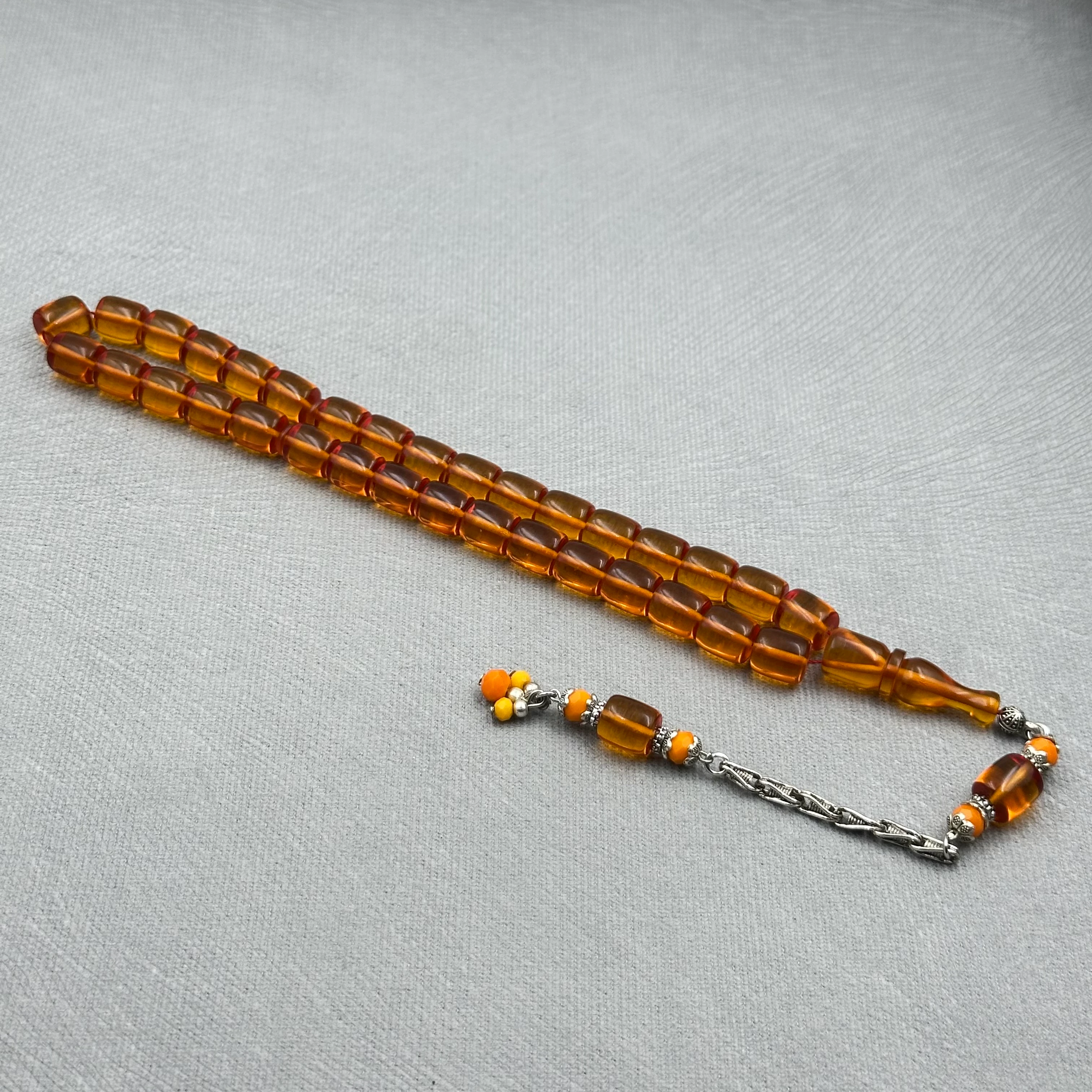 Bal Rengi Aksesuar Boncuklu Kral Püsküllü Ateş Kehribar Tespih