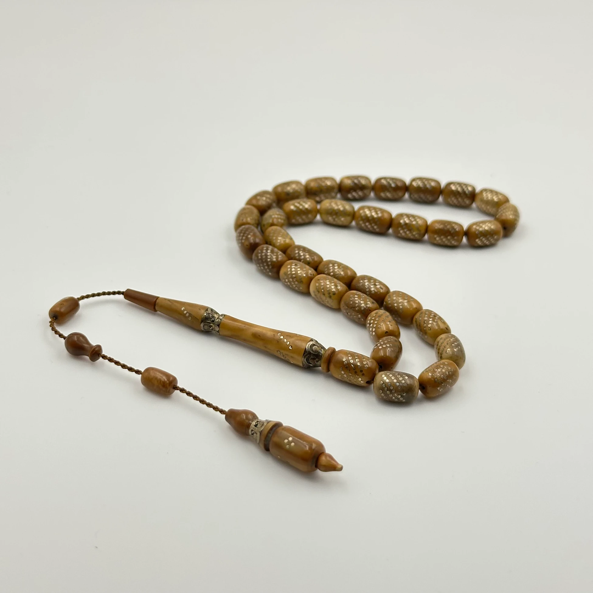 Usta İşçilikli Özel Tasarım Gümüş Detaylı İmame Gümüş Çakımlı Kuka Ağacı Tespih