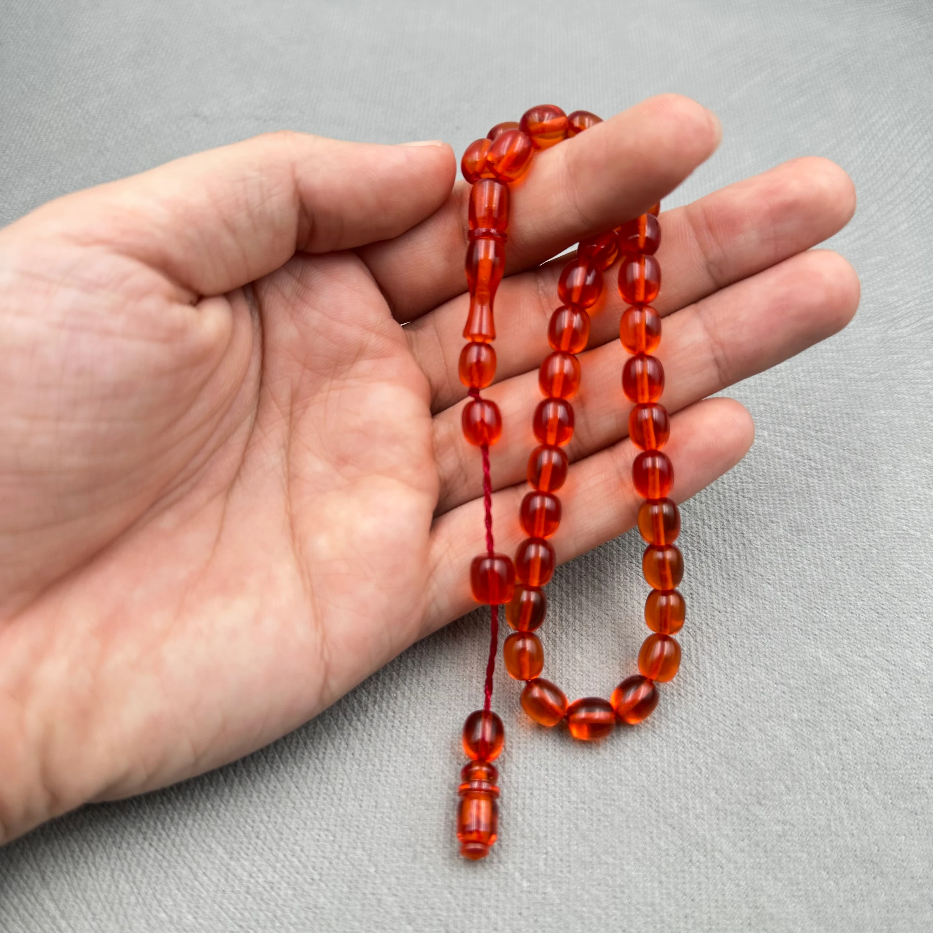 Şükrü Baba Usta İşi Şeffaf Amber Turuncu Bilek Boy Sıkma Kehribar Tespih