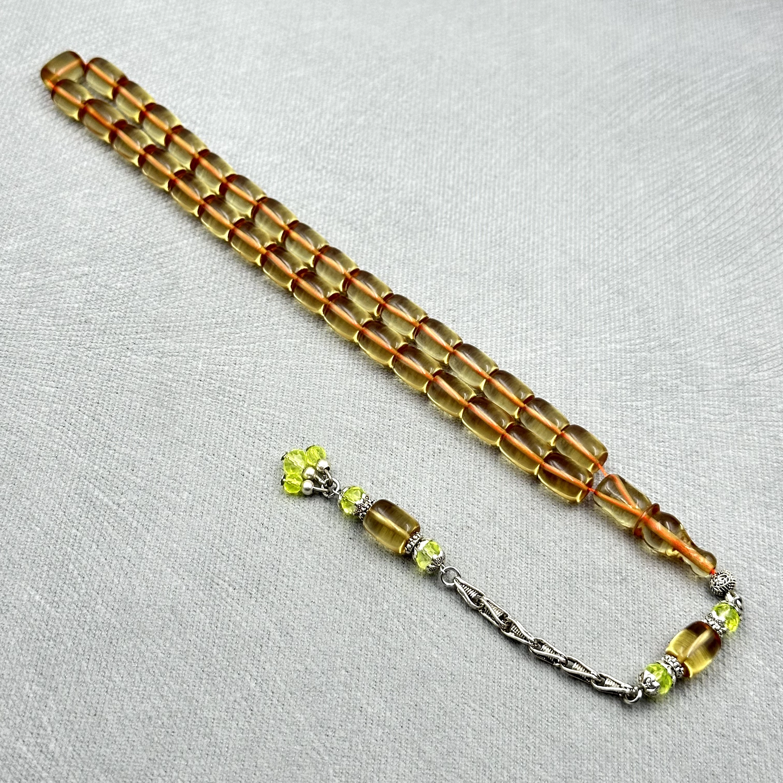 Şeffaf Turuncu Aksesuar Boncuklu Kral Püsküllü Ateş Kehribar Tespih