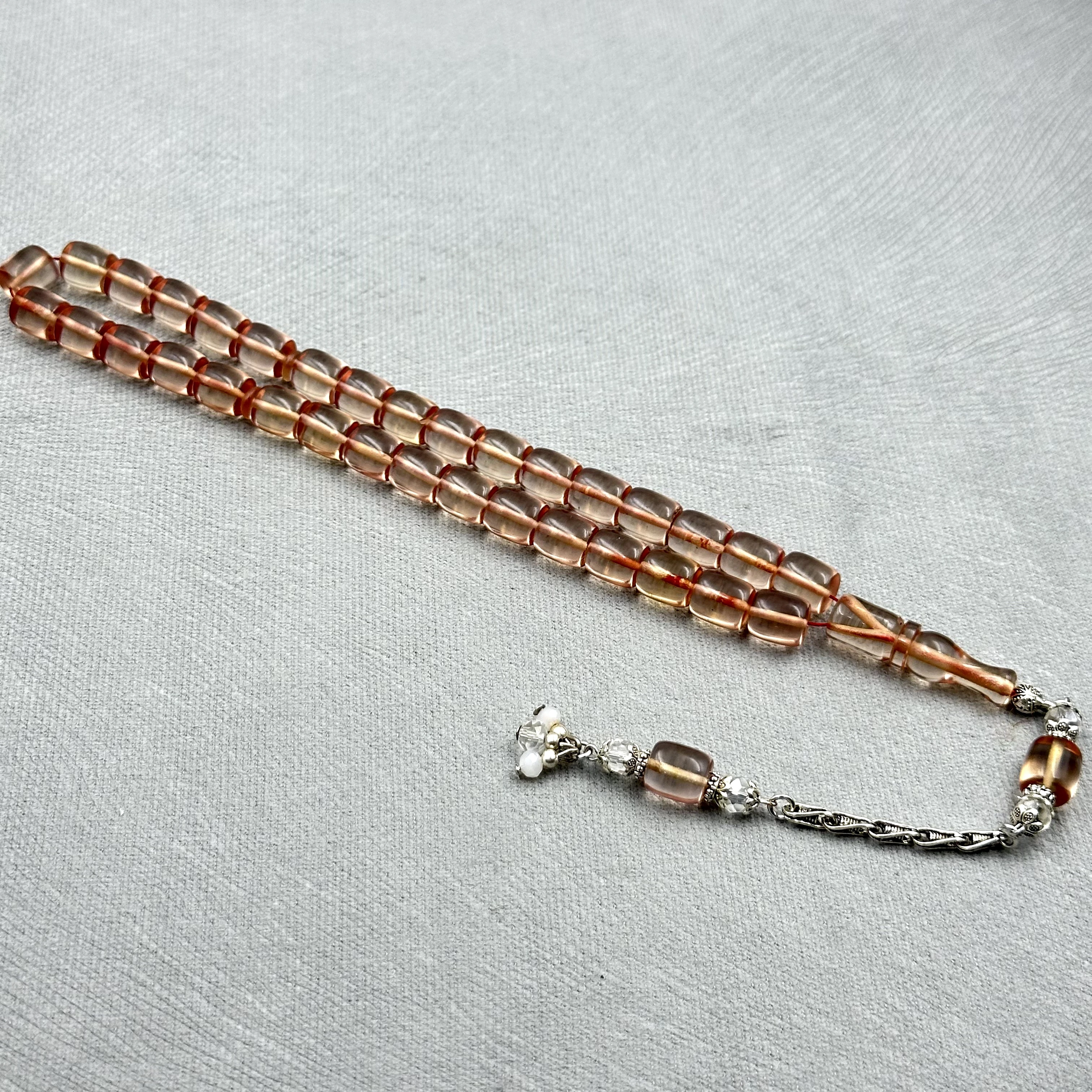 Şeffaf Renk Aksesuar Boncuklu Kral Püsküllü Ateş Kehribar Tespih