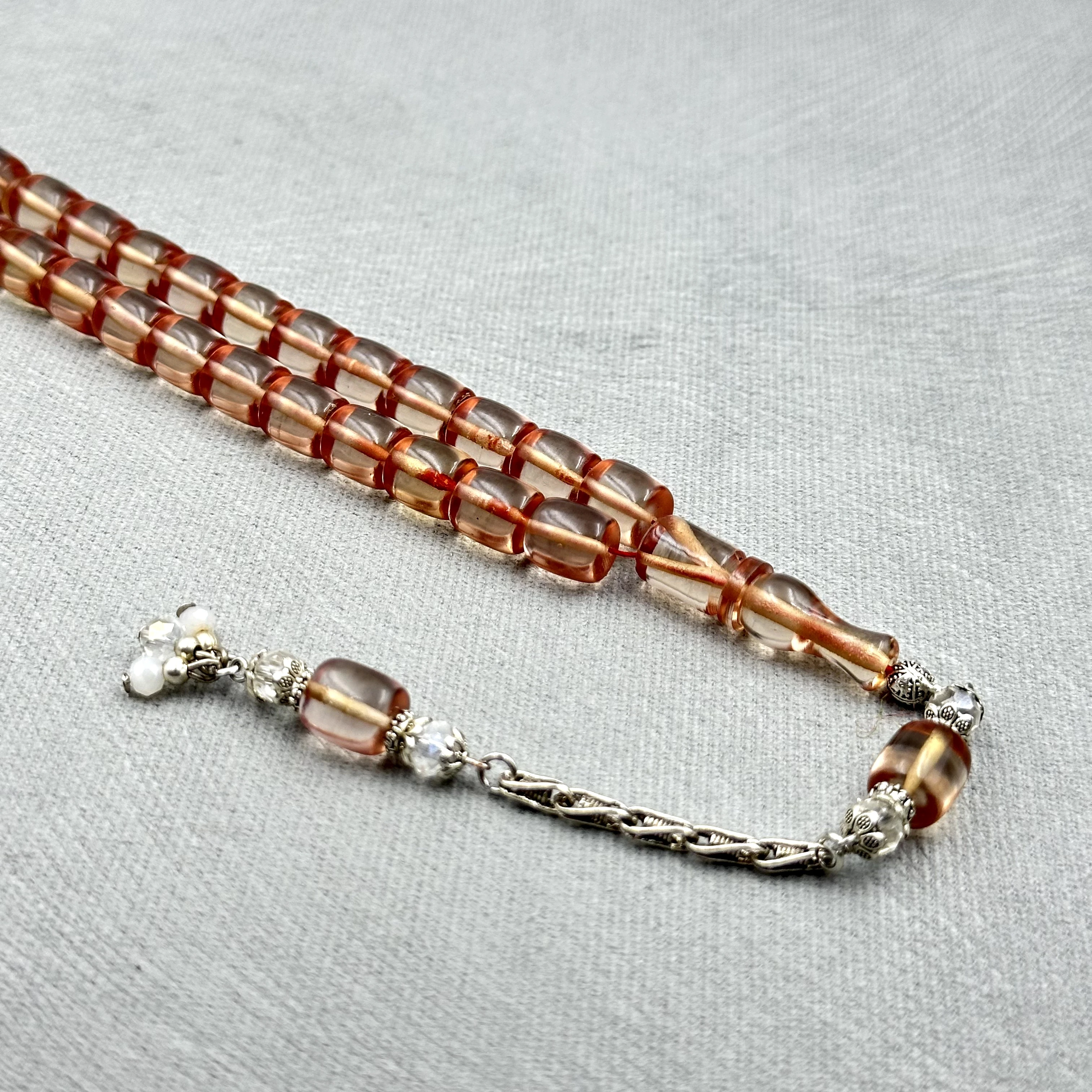 Şeffaf Renk Aksesuar Boncuklu Kral Püsküllü Ateş Kehribar Tespih