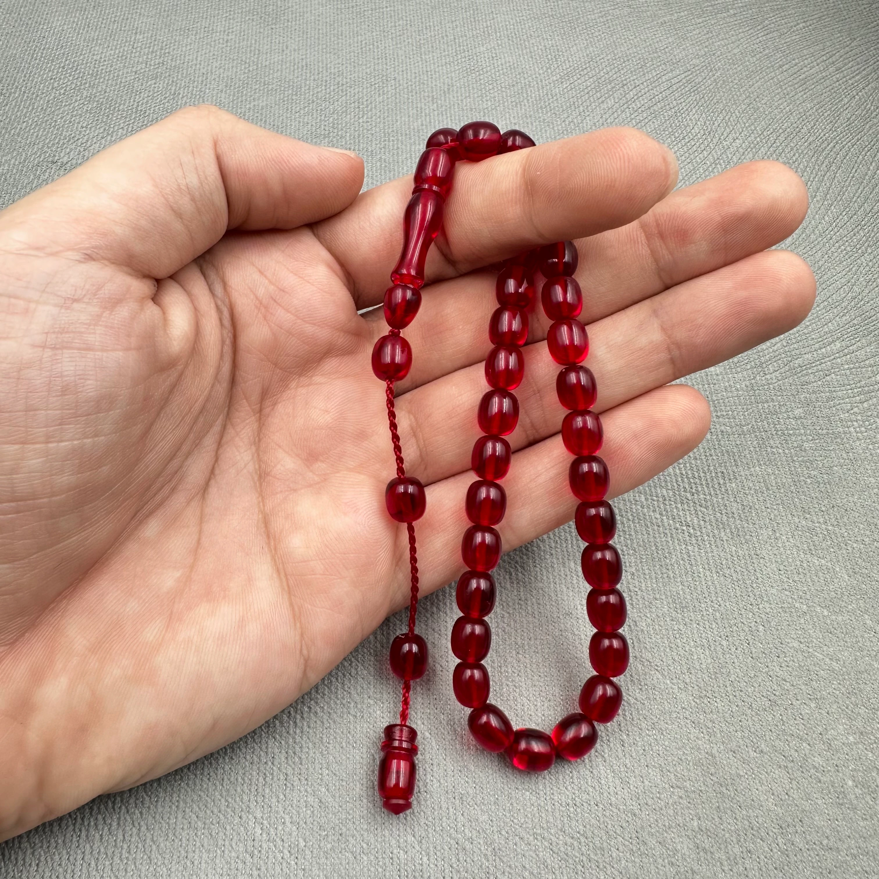 Şükrü Baba Usta İşi Şeffaf Vişne Kırmızısı Bilek Boy Katalin Tespih