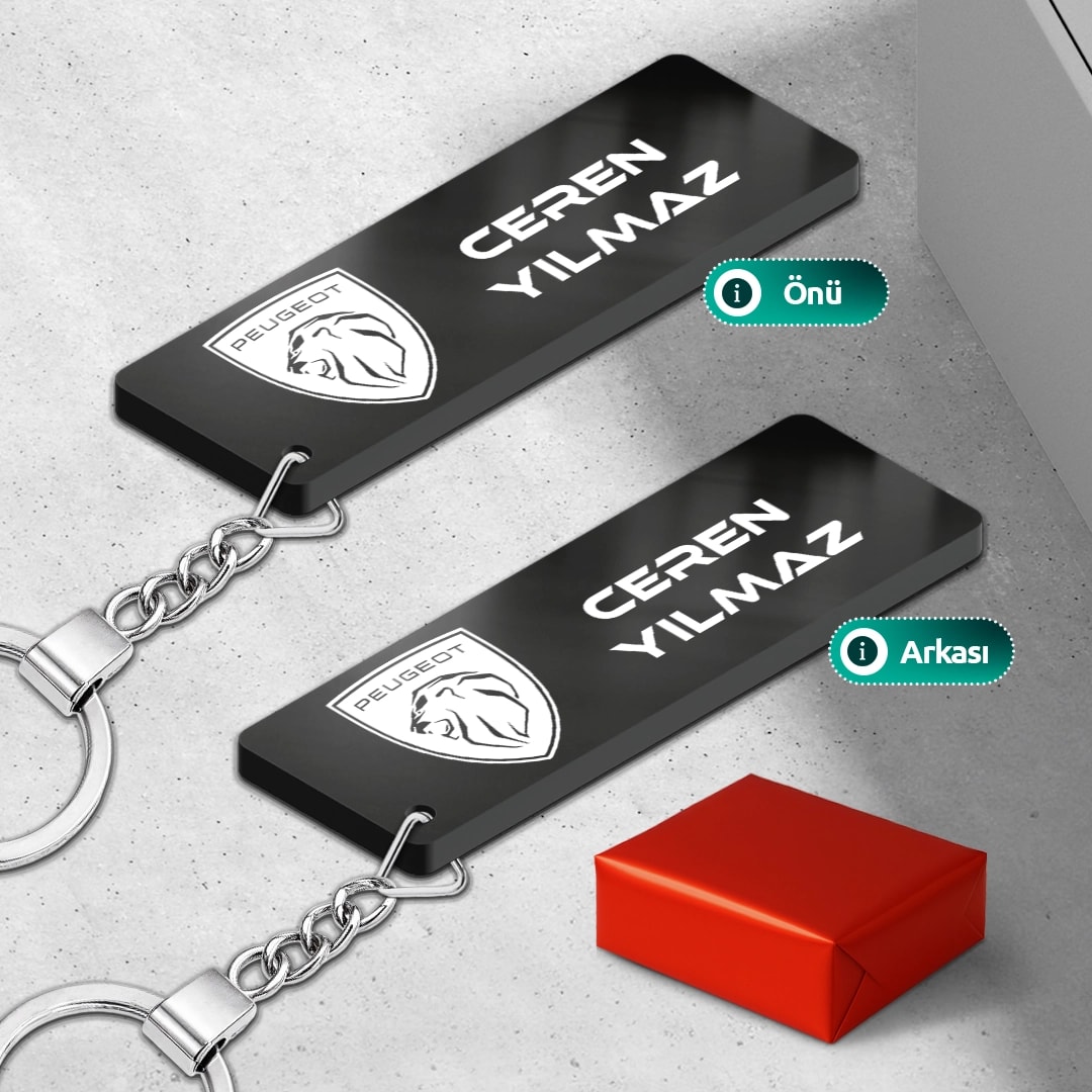 Kişiye Özel İsimli Pleksi Peugeot Anahtarlık