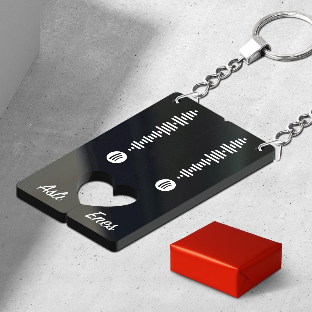Kişiye Özel İsimli Spotify Kodlu Anahtarlık - Çift