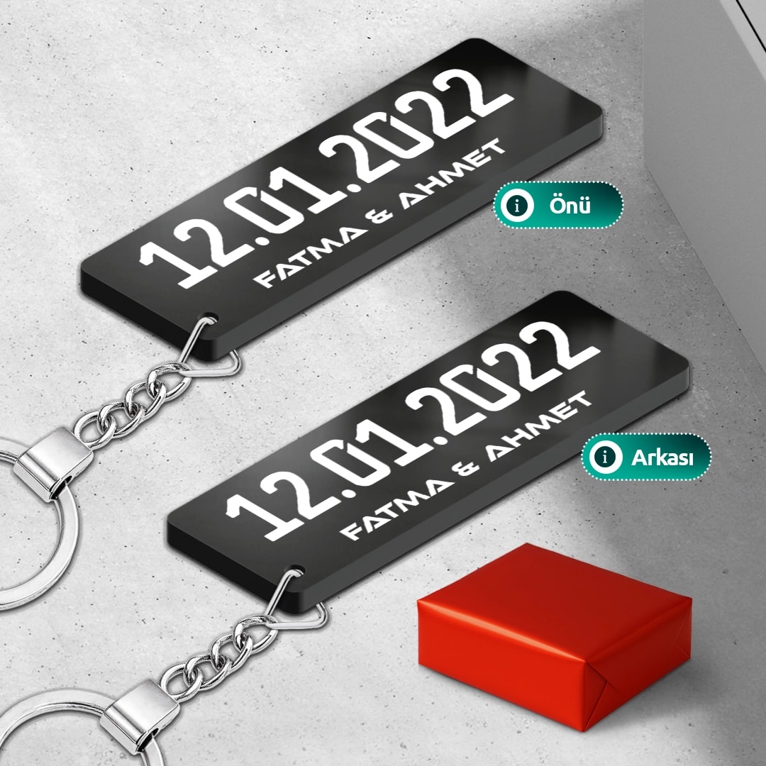 Kişiye Özel Tarihli ve İsimli Pleksi Sevgili Anahtarlık