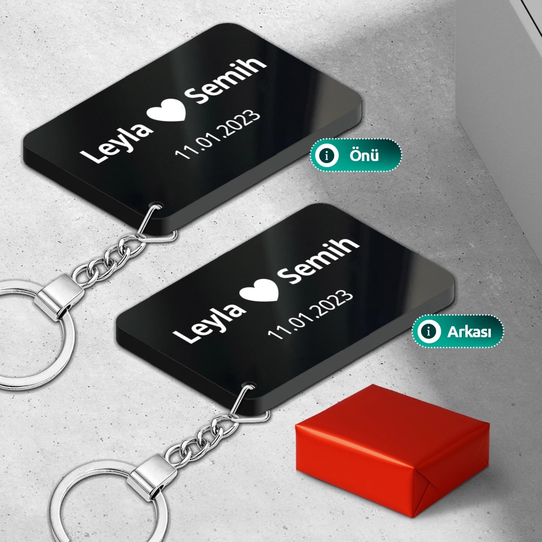 Kişiye Özel İsimli Kalpli ve Tarihli Anahtarlık