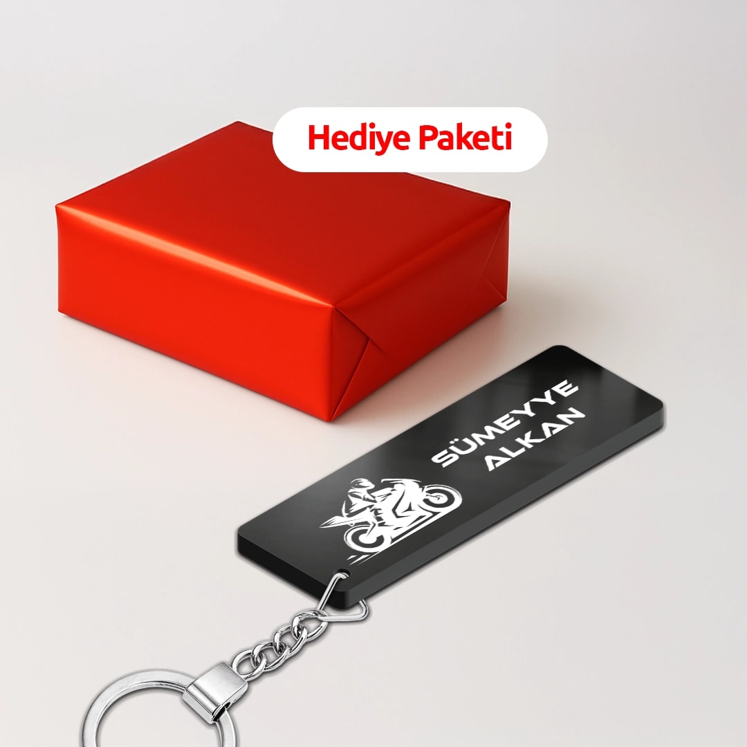 Kişiye Özel İsimli Pleksi Motor Desenli Anahtarlık