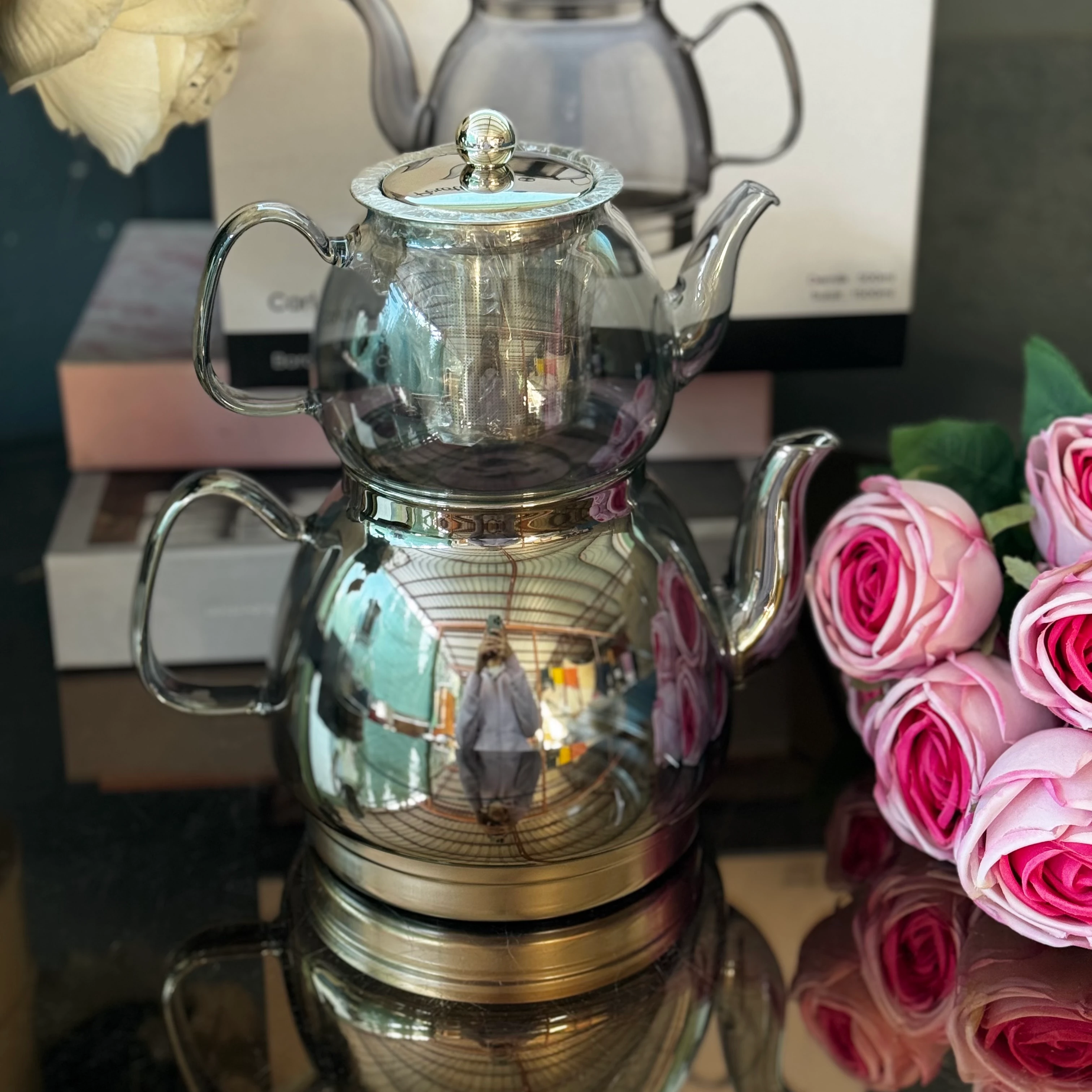 Füme Cam Çaydanlık