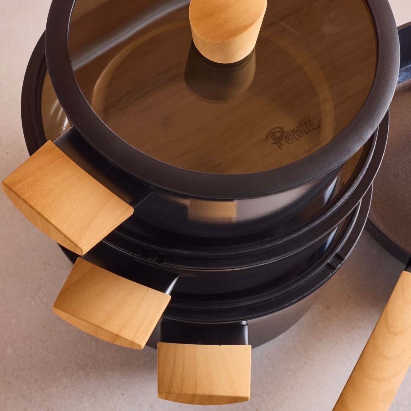 Cookwood Gri Beige 9 Parça Tencere Tava Seti Indüksiyon Tabanlı Ahşap Saplı 