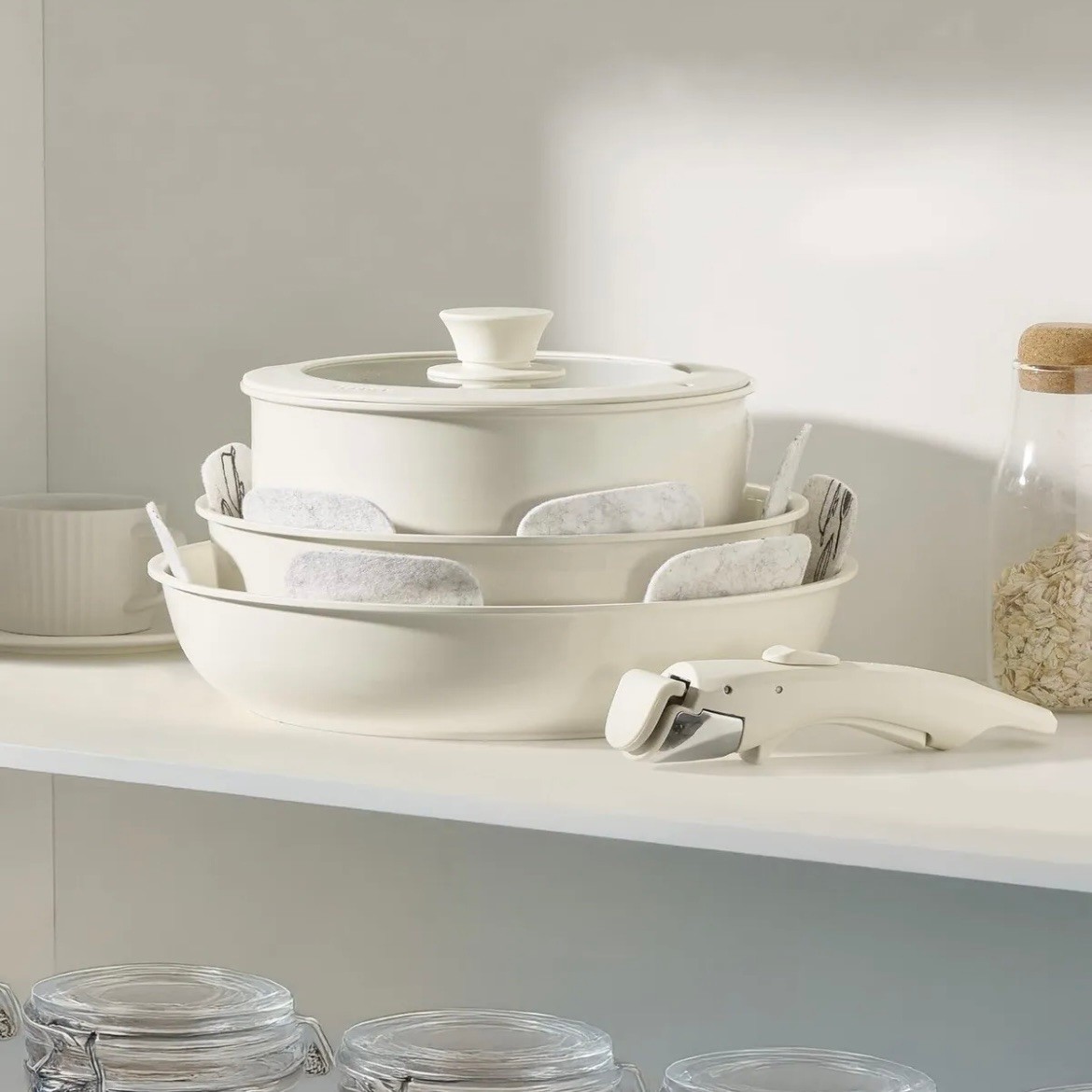Cookpro Beige 15 Parça Ayrilabilen Sapli Iç Içe Geçebilen Indüksiyonlu Seramik Kaplama