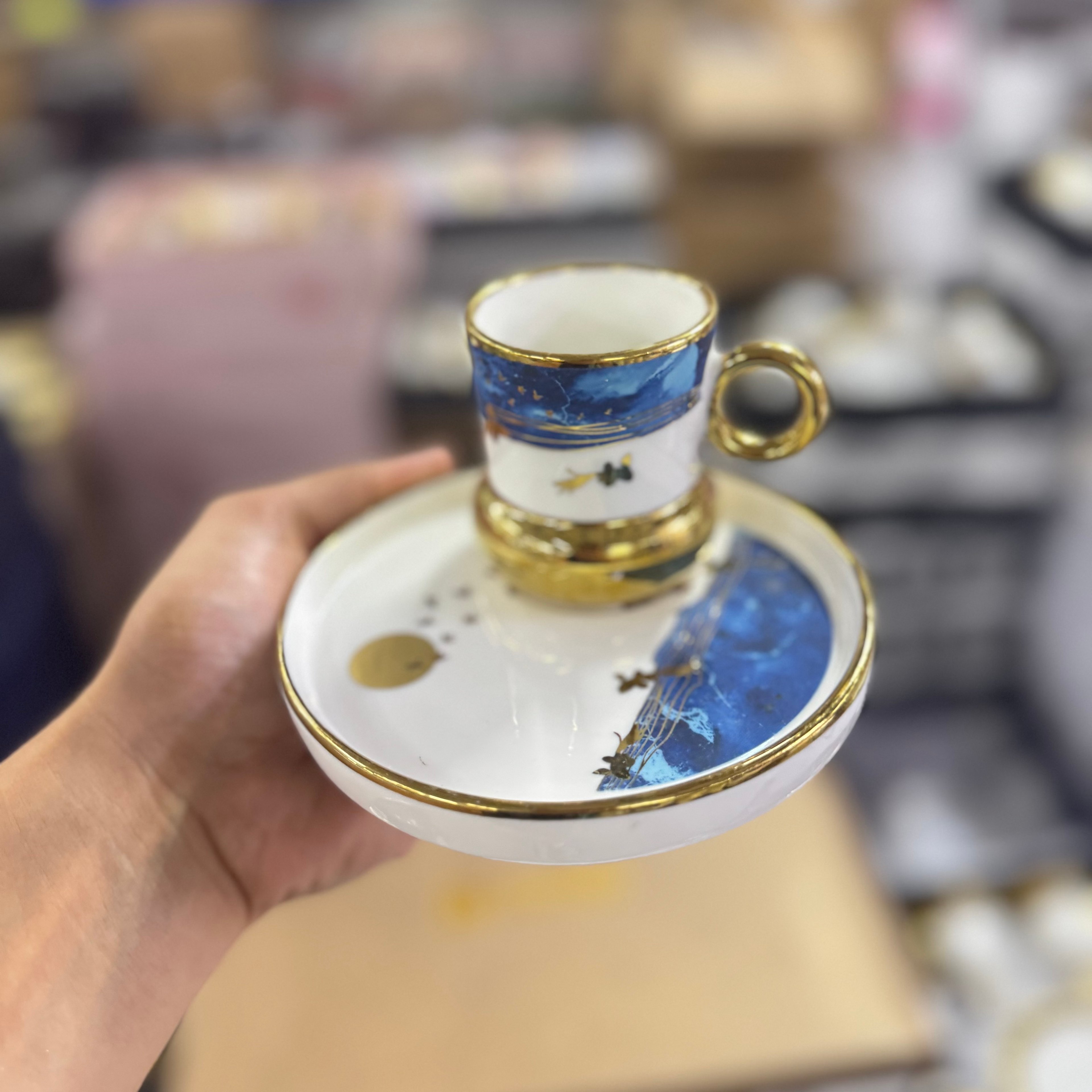 Mavi Sunum Tabaklı Fincan Seti