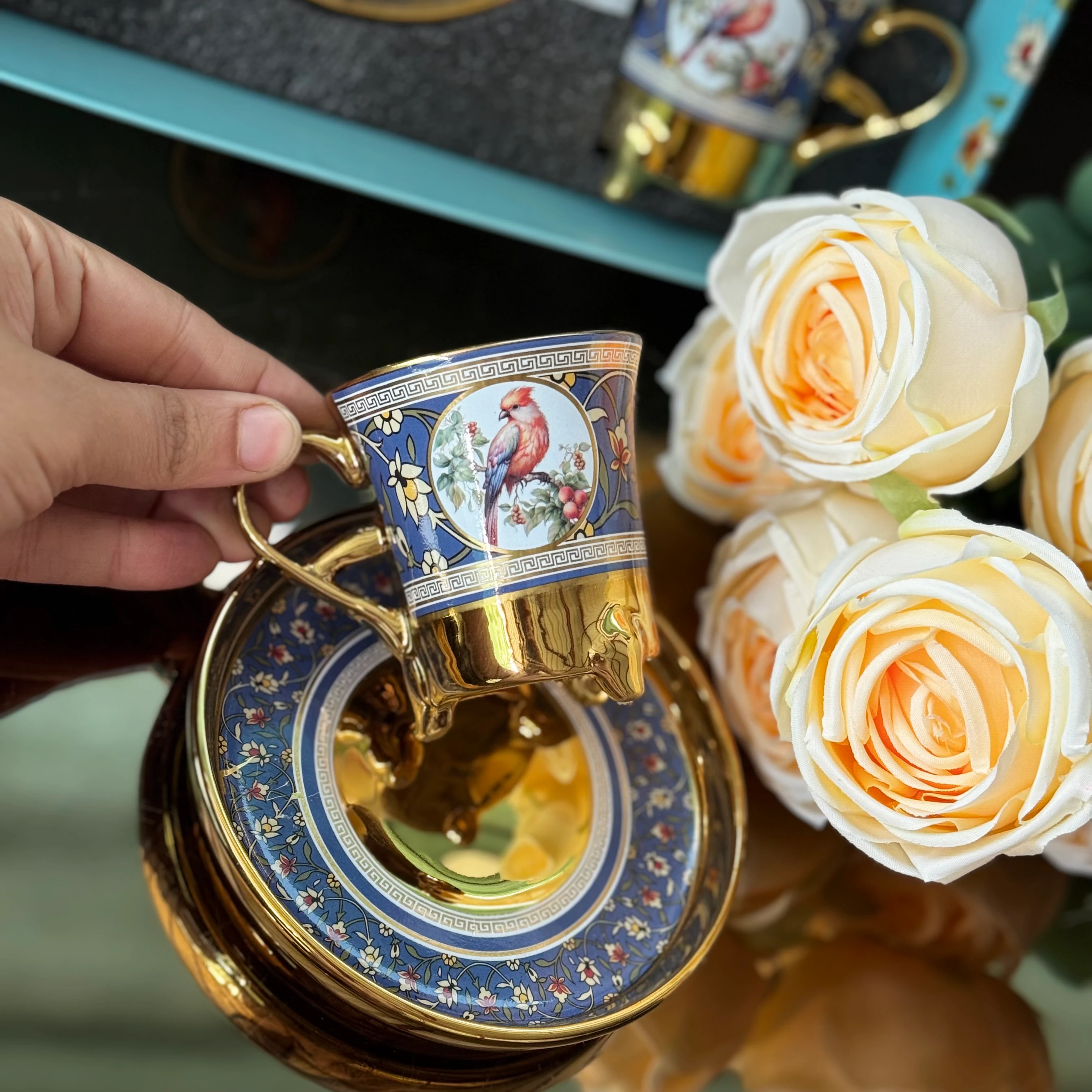 Lacivert Kuşlar Fincan Takımı 