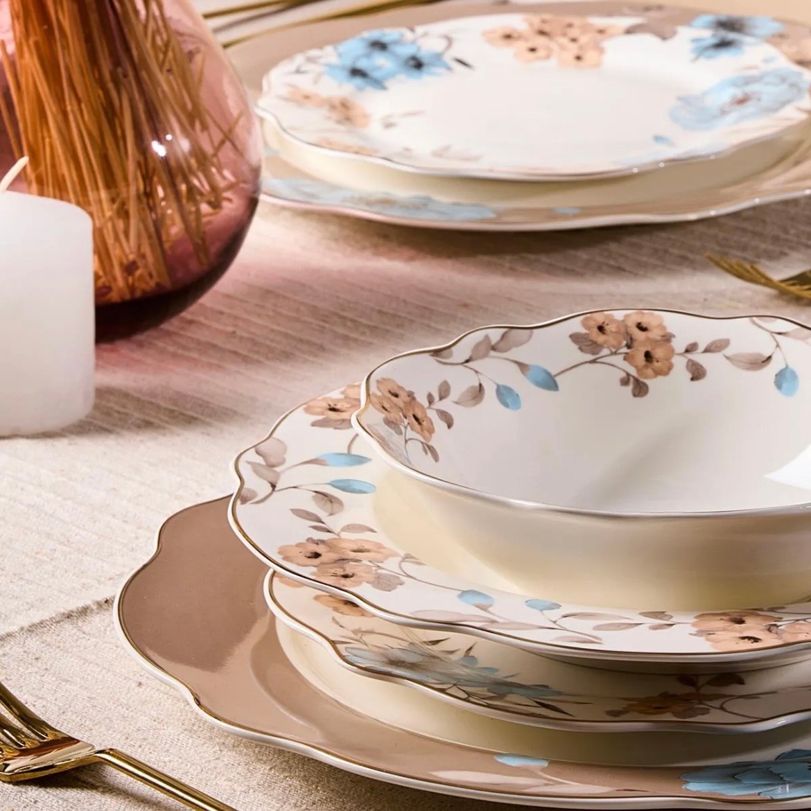 Porselen Flore Bone 24 Parça 6 Kişilik Yemek Takımı