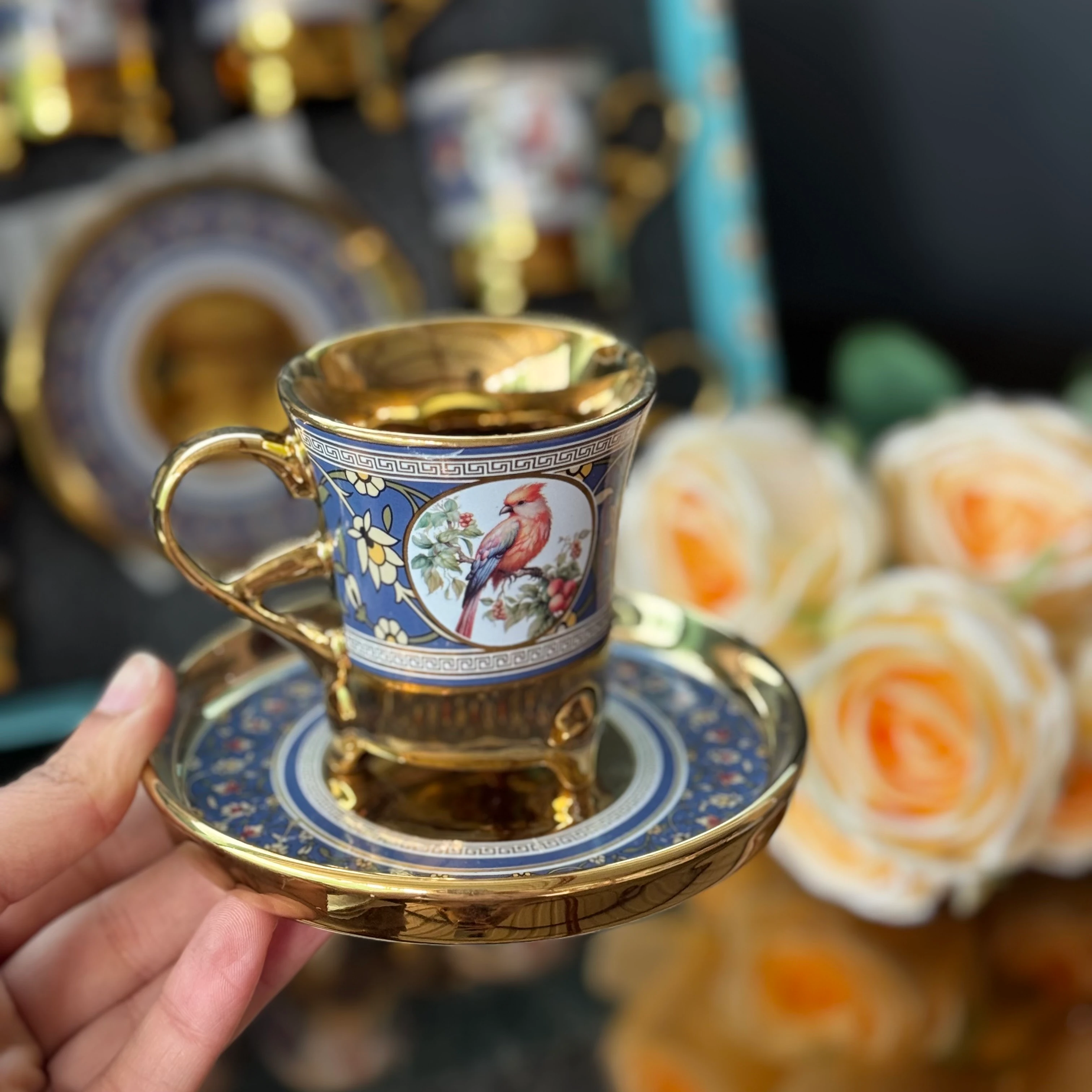 Lacivert Kuşlar Fincan Takımı 