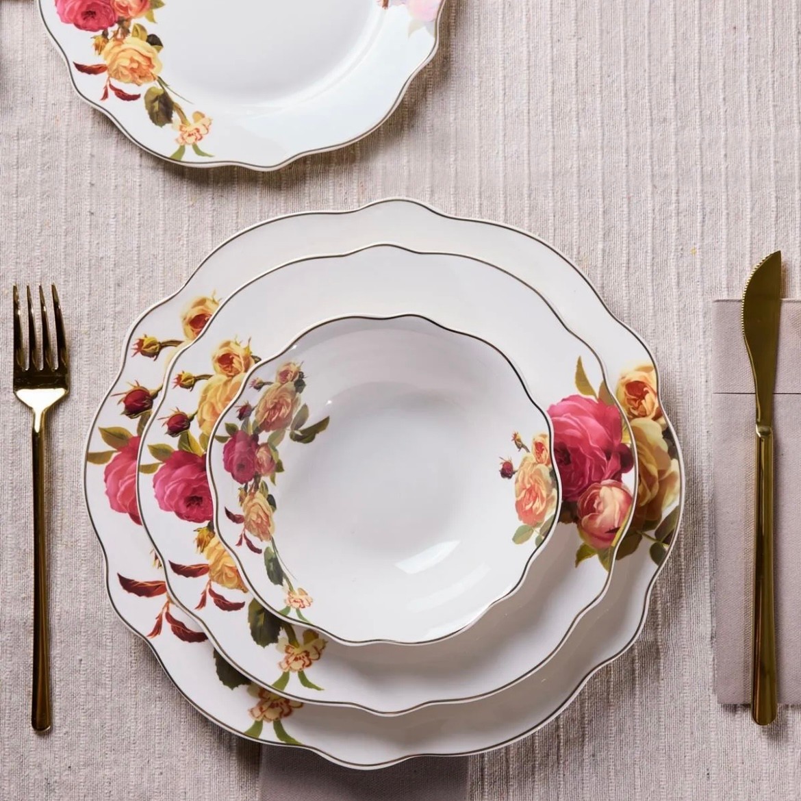Porselen Rose Garden Bone 24 Parça 6 Kişilik Yemek Takımı