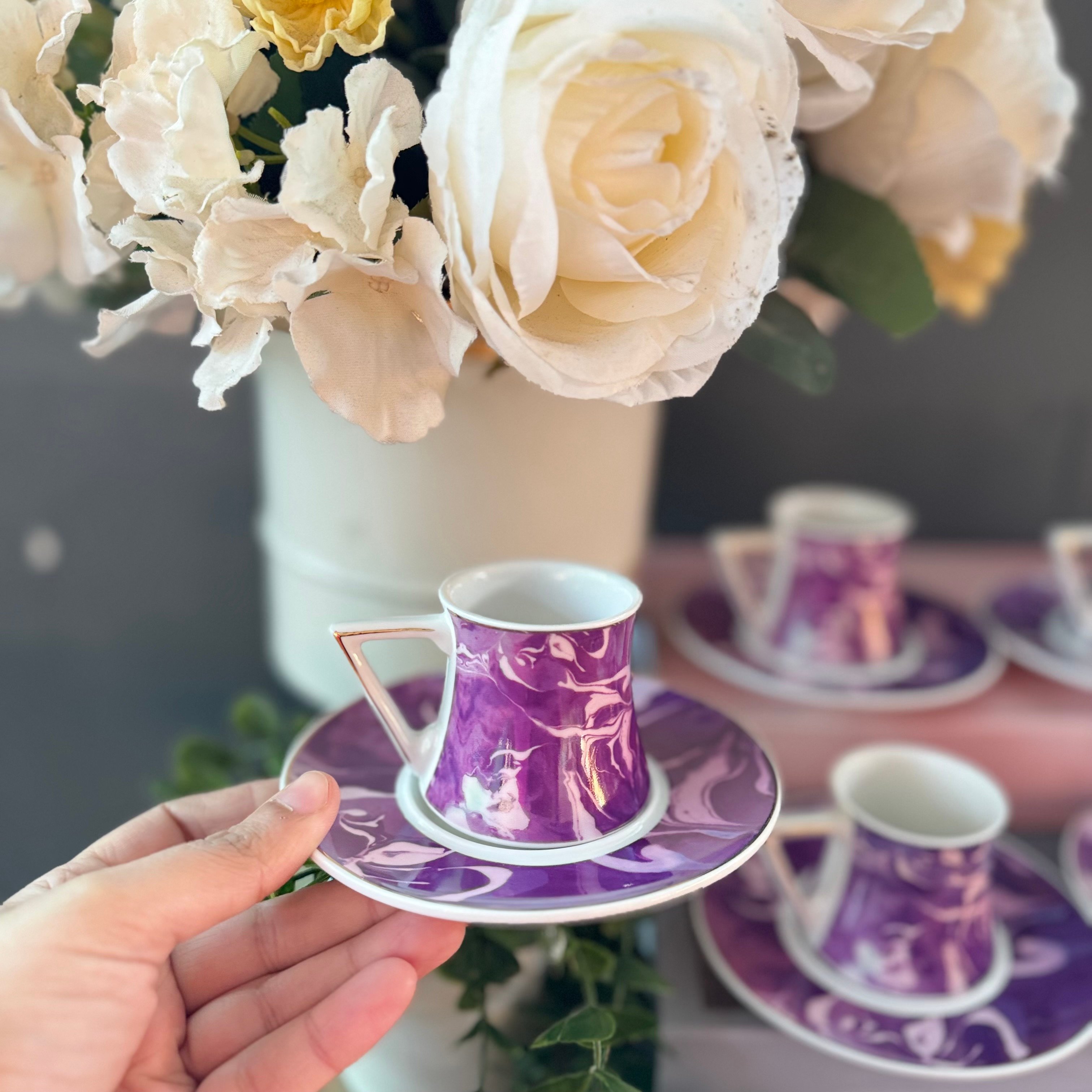 Mor Ebruli Fincan Takımı 