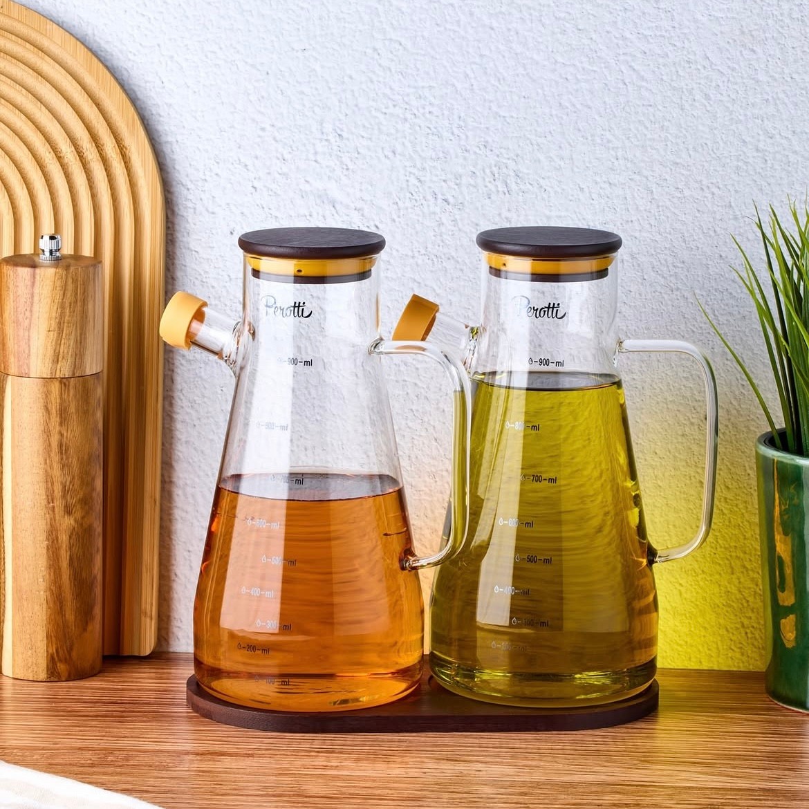  Gael Wood 2'li Akasya Kapaklı ve Standlı Cam Yağdanlık-Sirkelik 900 ml