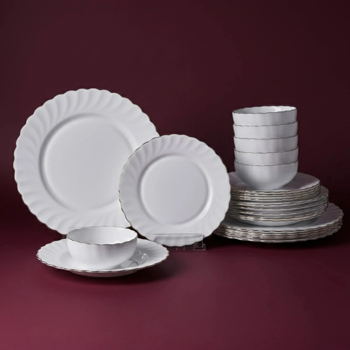 Waves Opal 24 Parça 6 Kişilik Yaldızlı Yemek Takımı