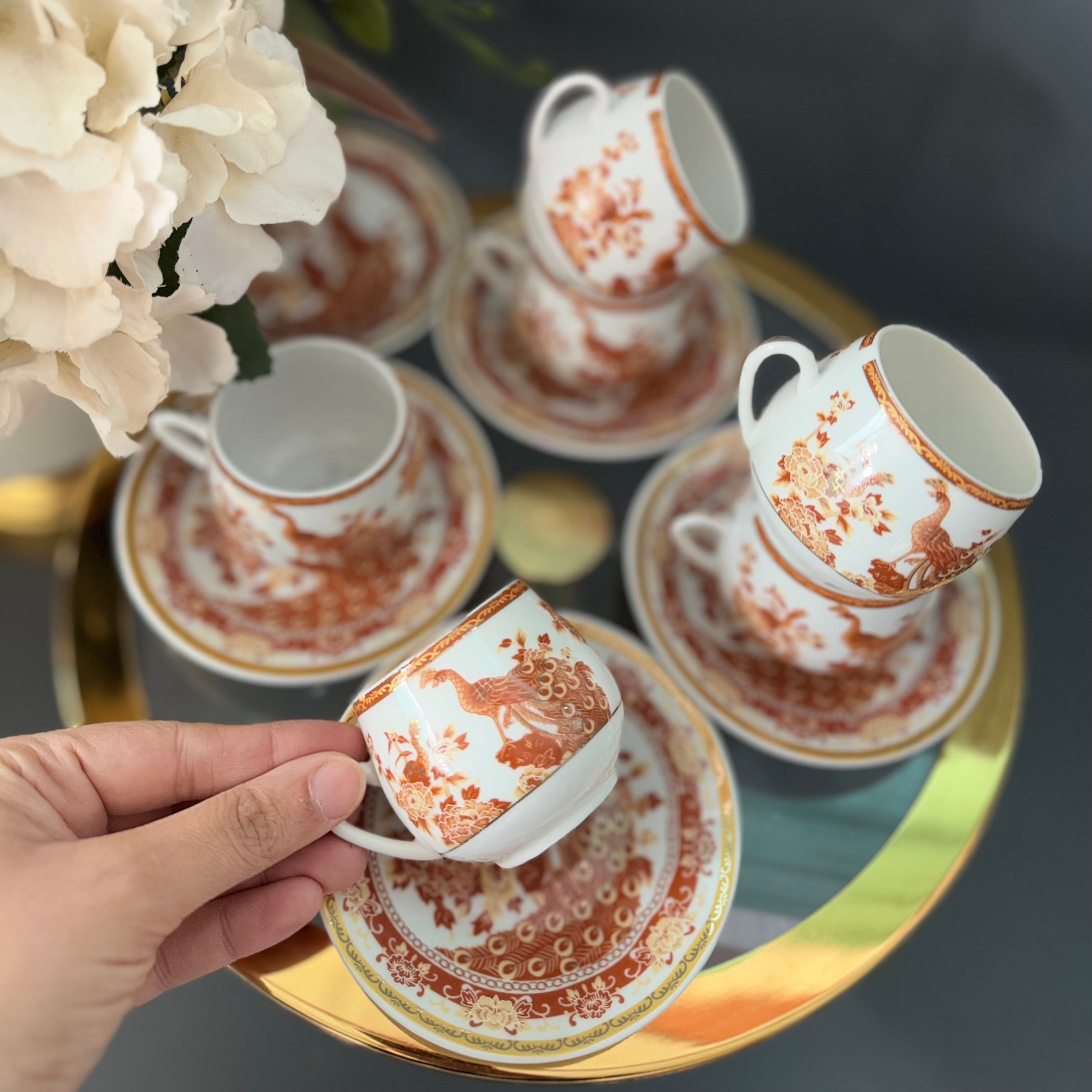 Bordo Kuş Fincan Takımı 