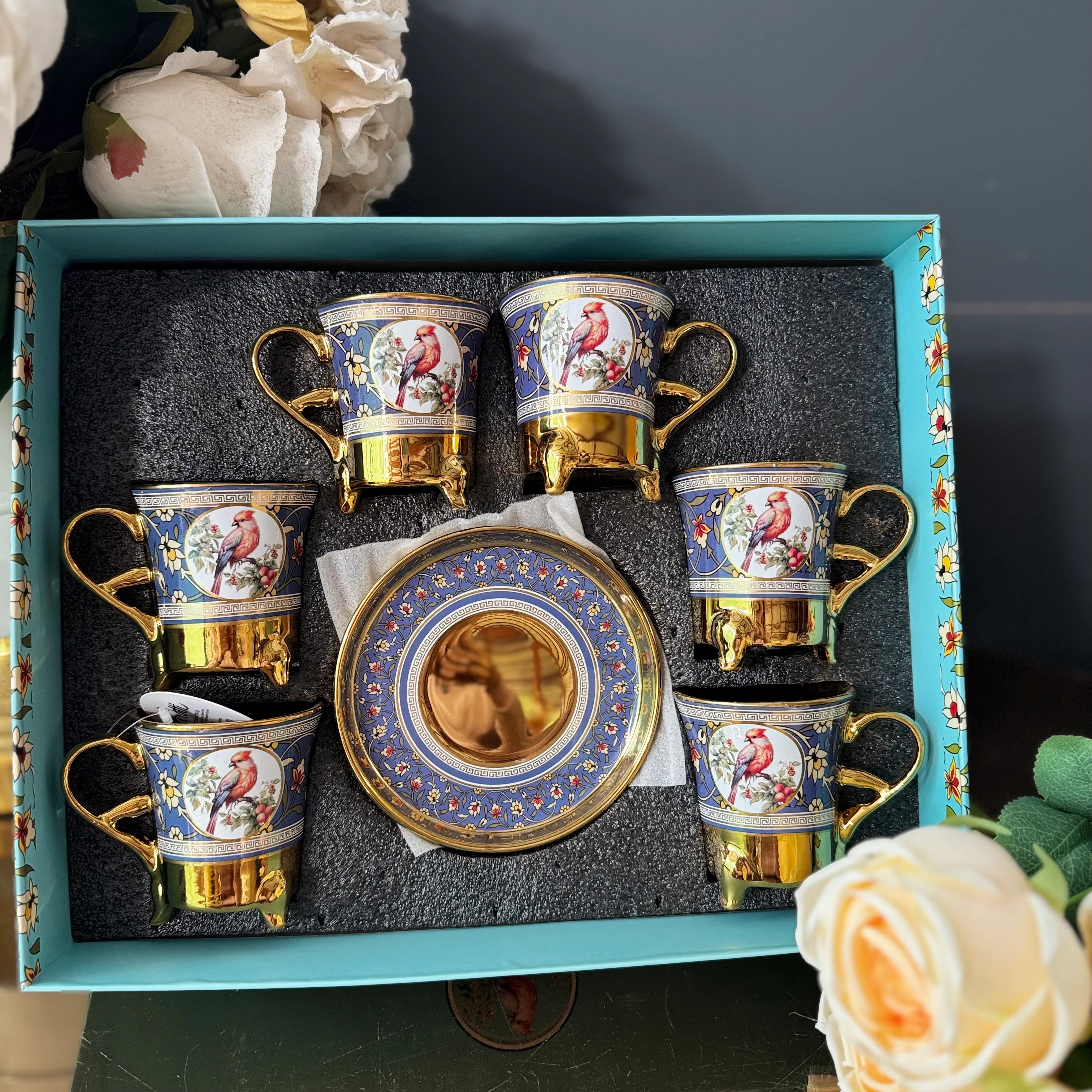 Lacivert Kuşlar Fincan Takımı 