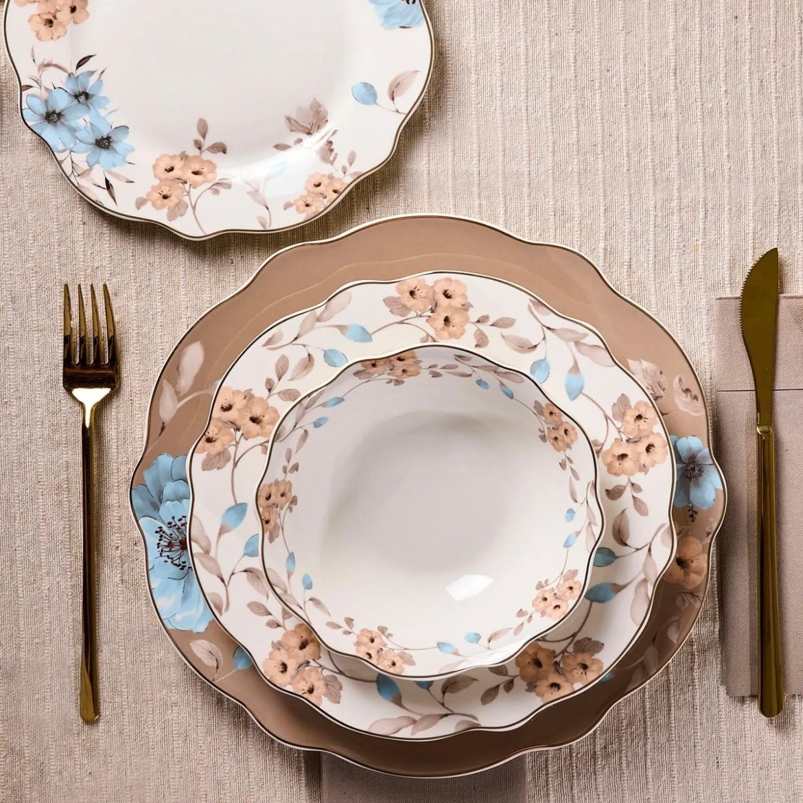 Porselen Flore Bone 24 Parça 6 Kişilik Yemek Takımı
