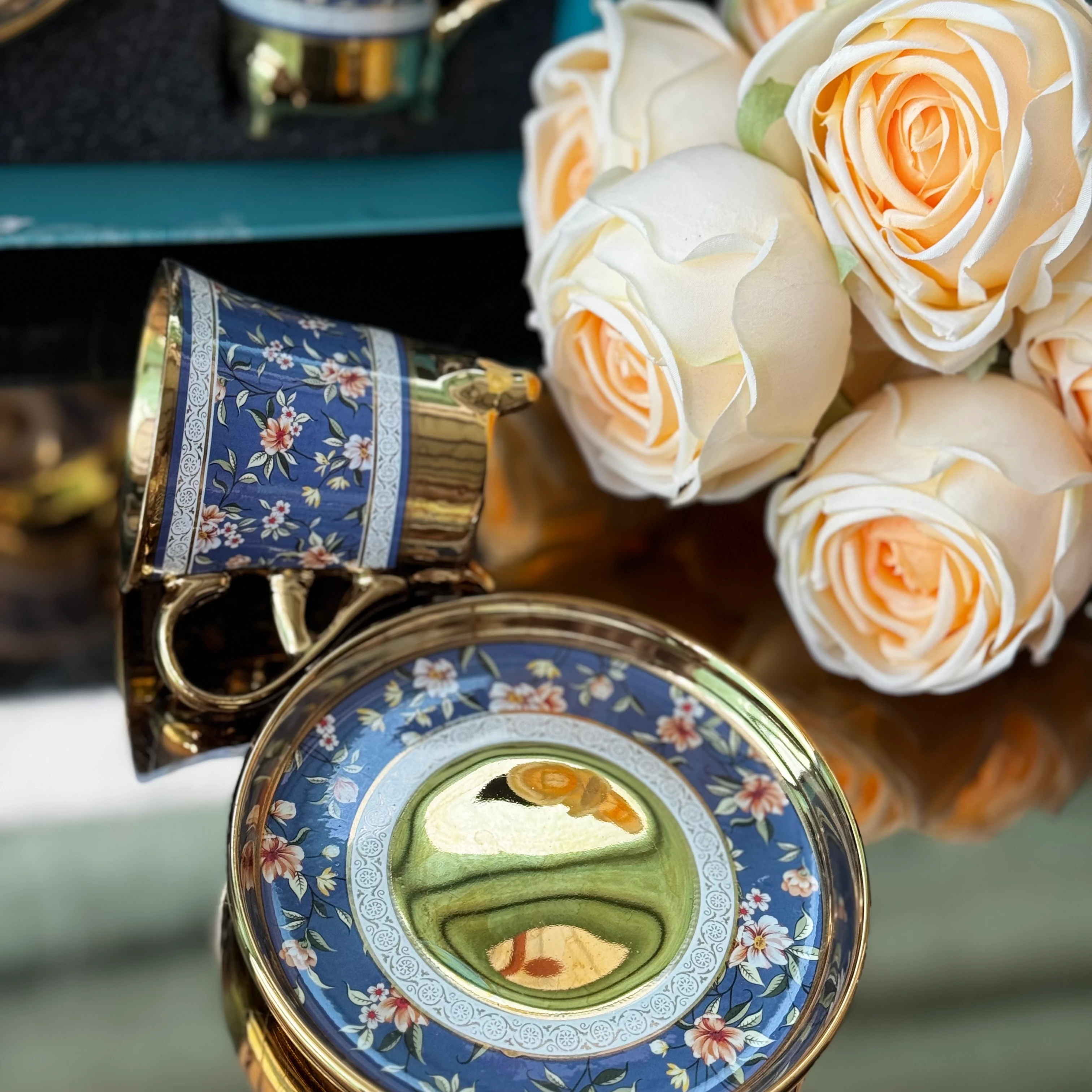 Tasarım Denim Çiçekler Fincan Takımı