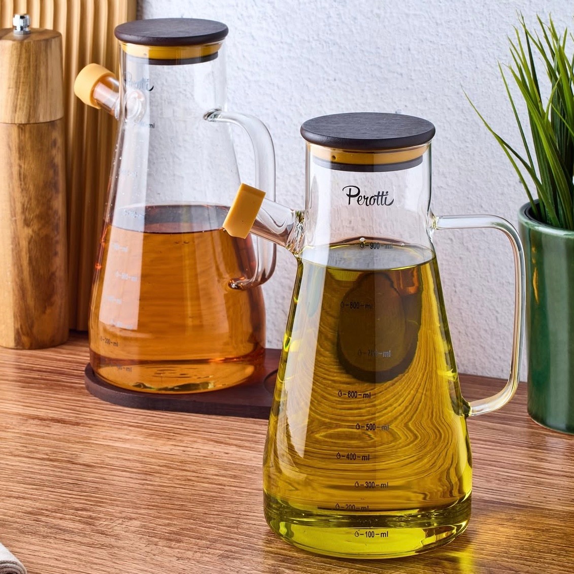  Gael Wood 2'li Akasya Kapaklı ve Standlı Cam Yağdanlık-Sirkelik 900 ml