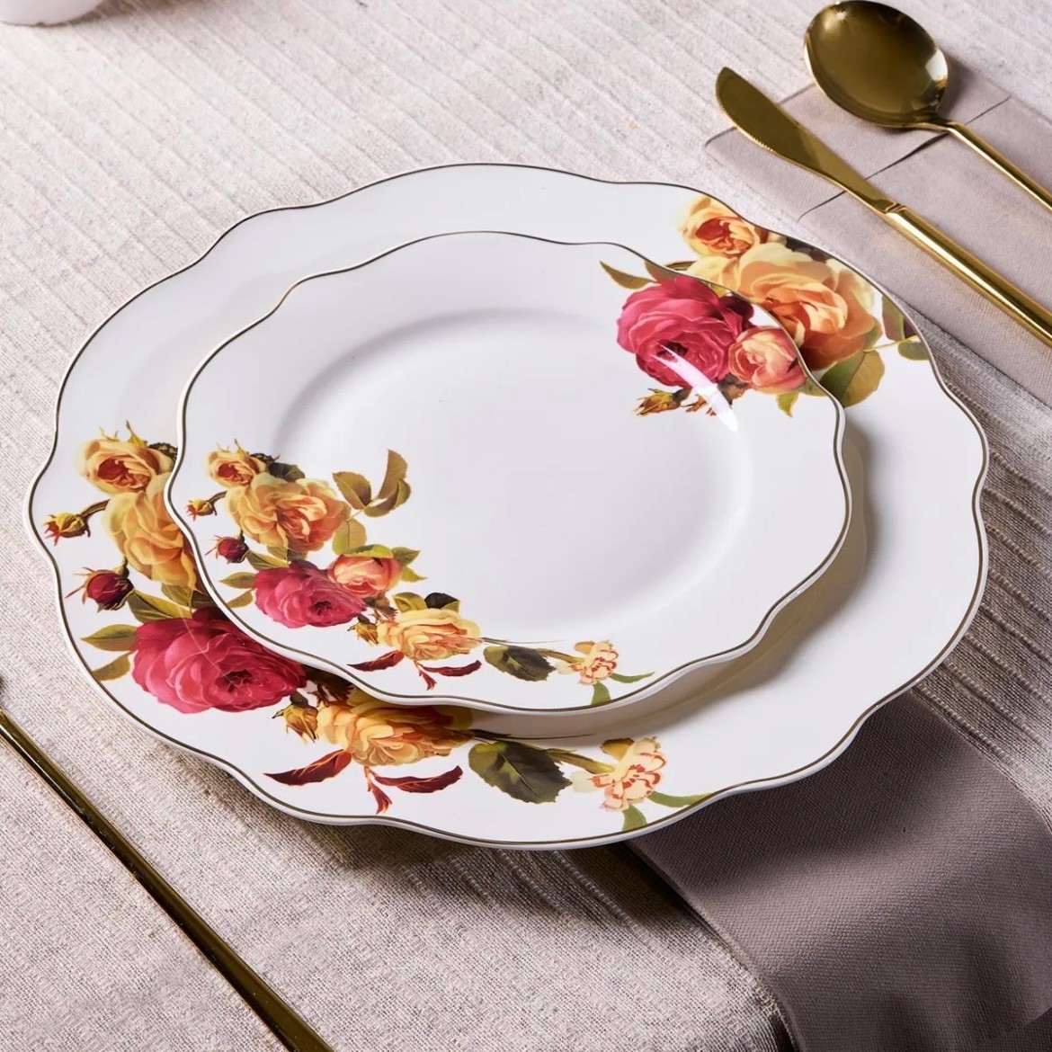 Porselen Rose Garden Bone 24 Parça 6 Kişilik Yemek Takımı