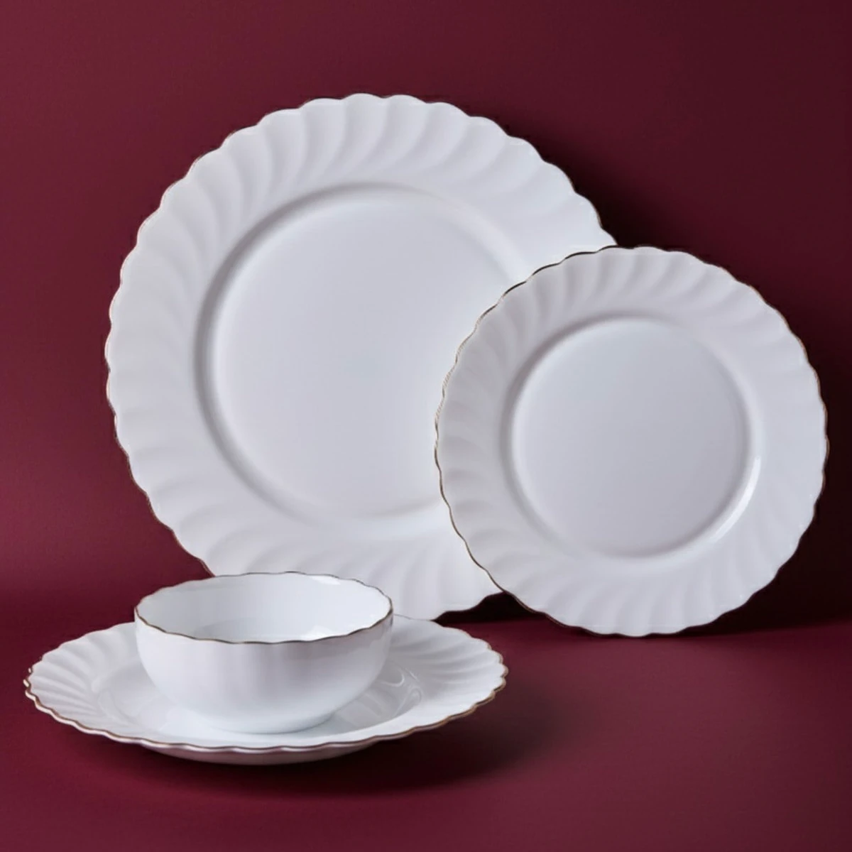 Waves Opal 24 Parça 6 Kişilik Yaldızlı Yemek Takımı