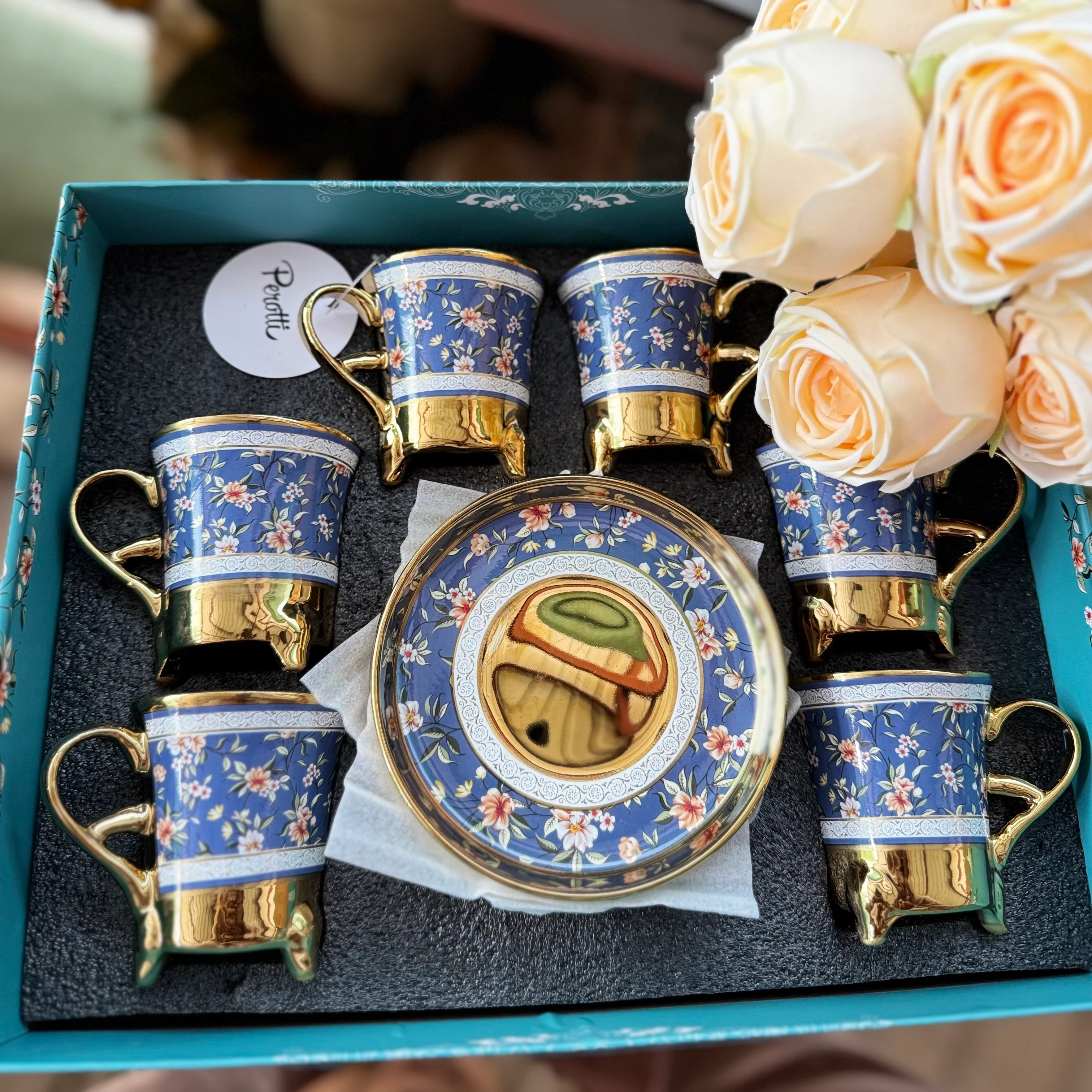 Tasarım Denim Çiçekler Fincan Takımı