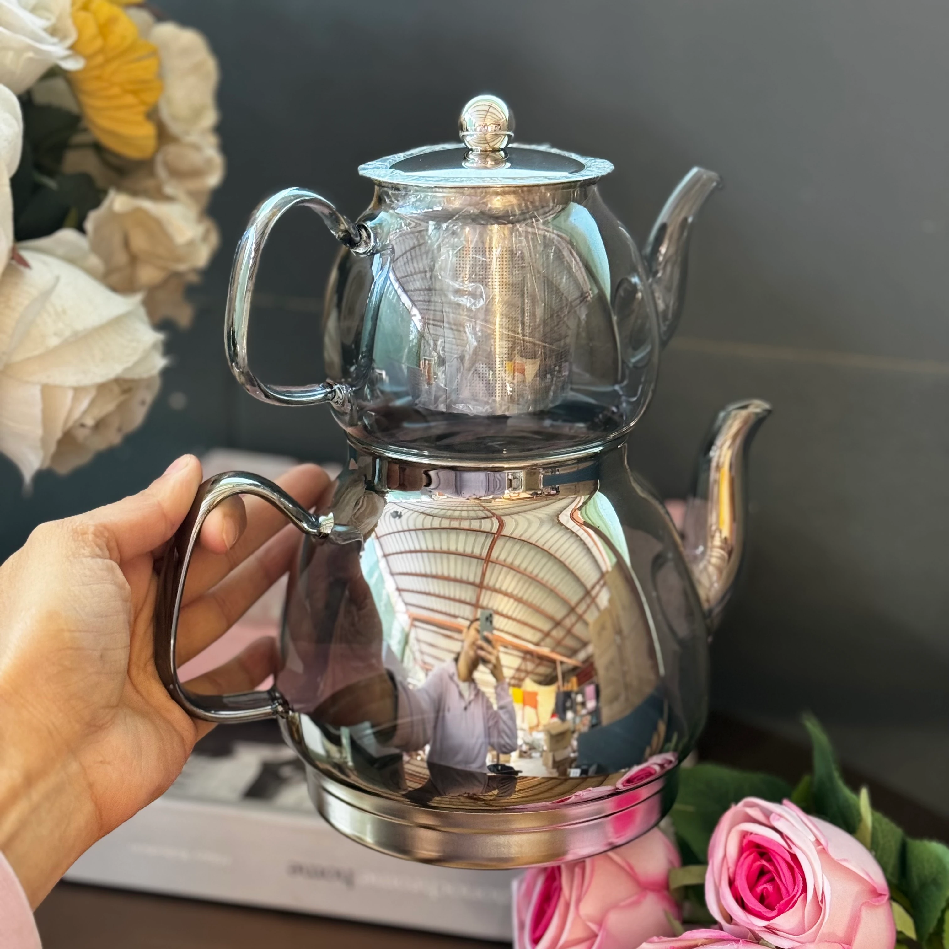 Füme Cam Çaydanlık