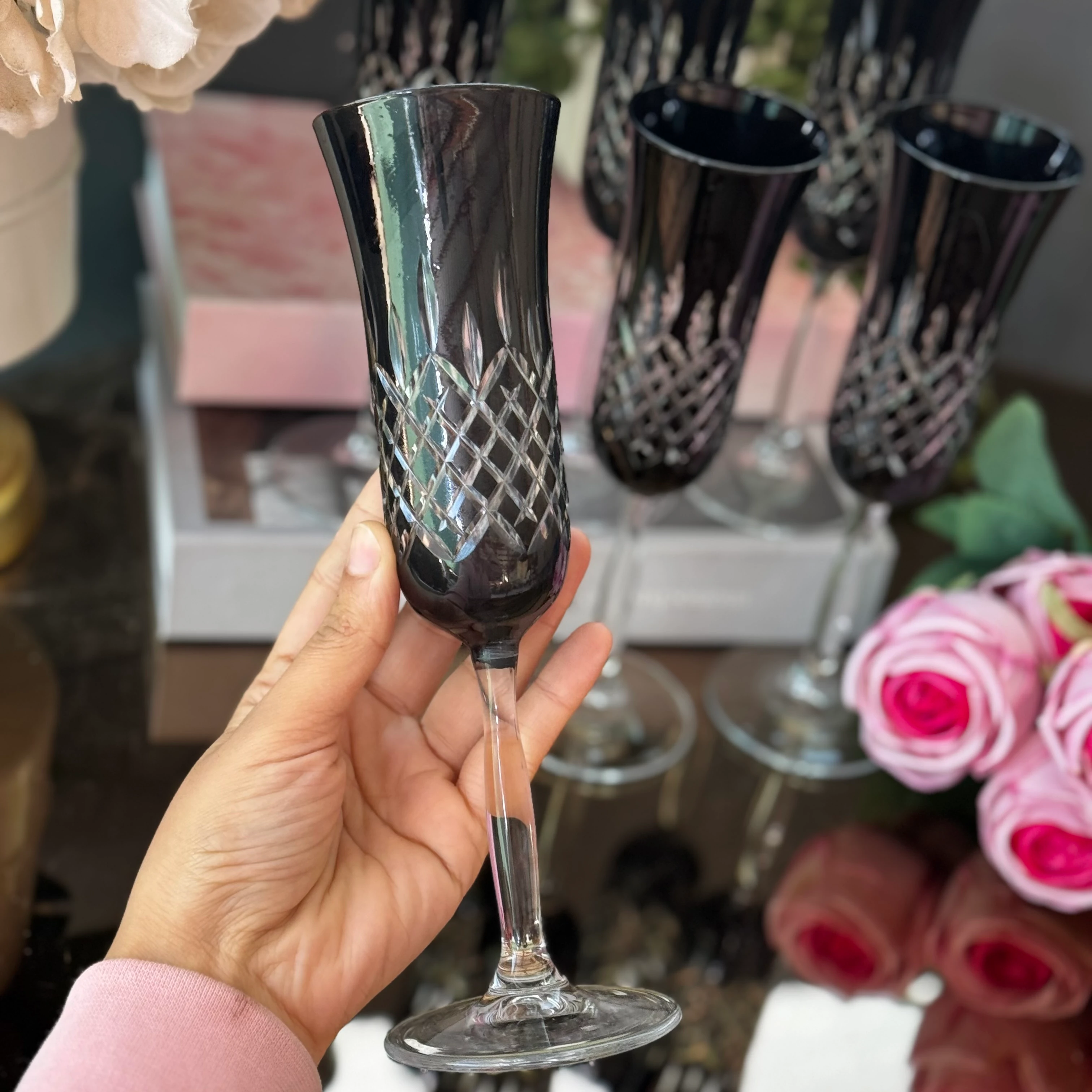 siyah kristal kadeh takımı