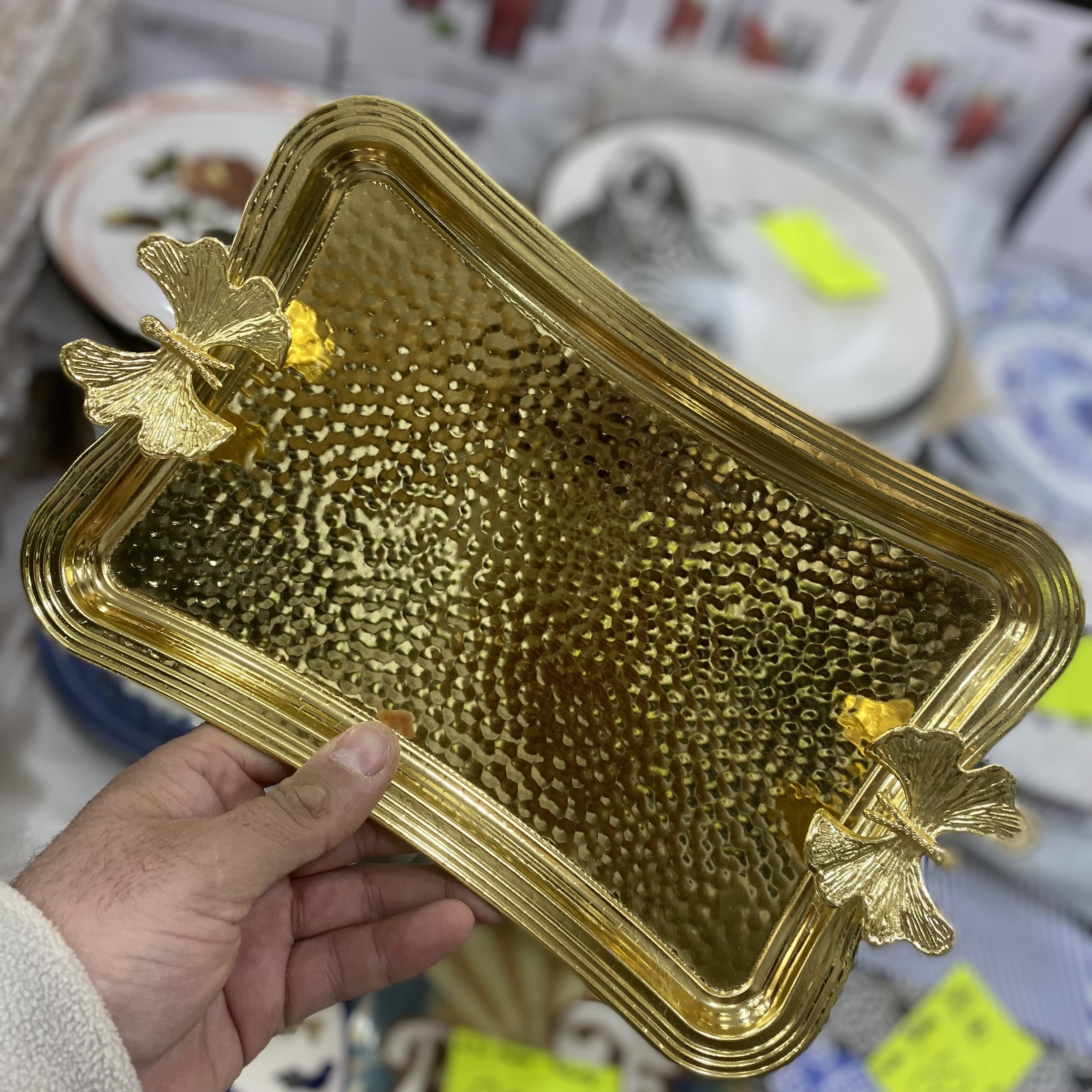 Gold Diktörgen Kelebekli Sunum Tepsi