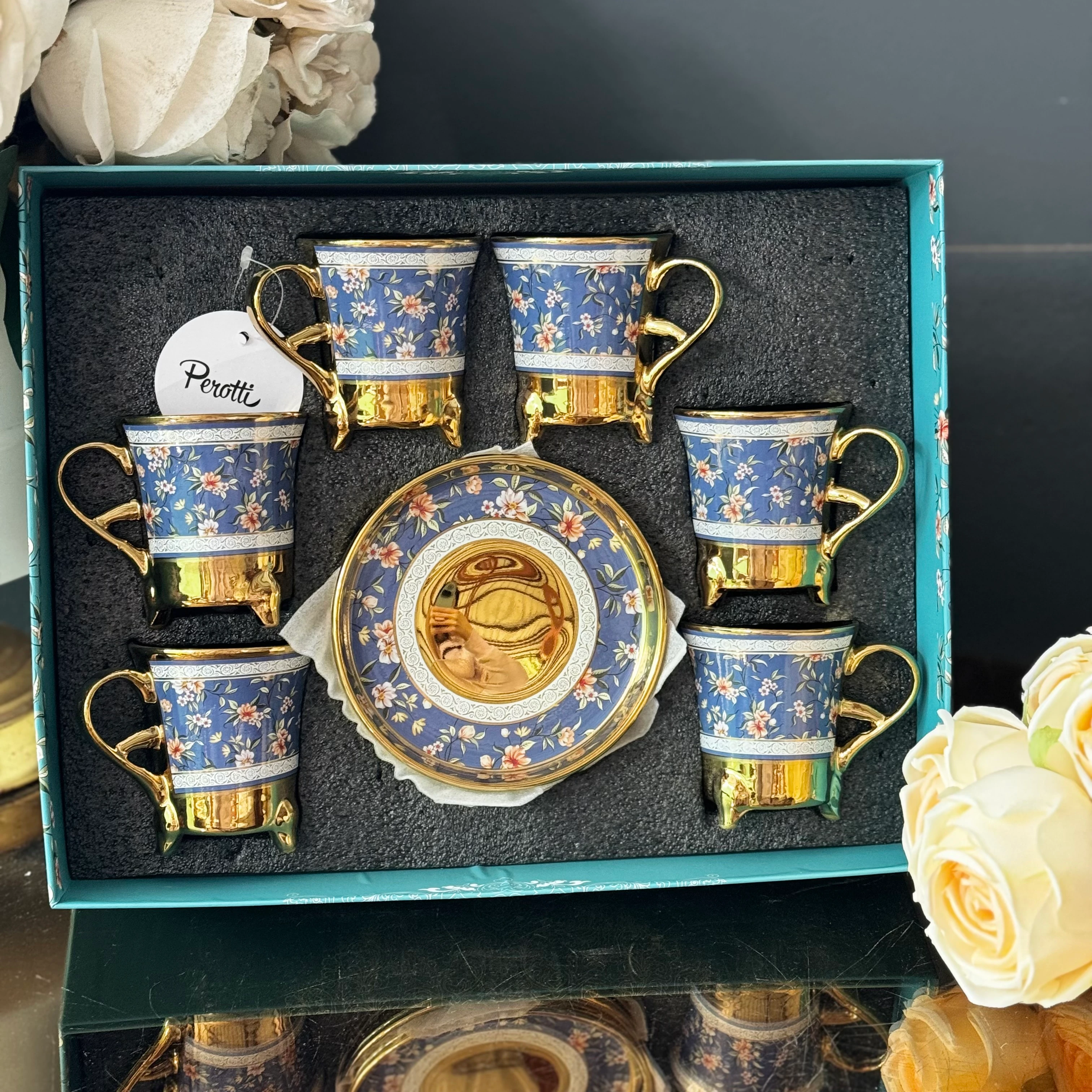 Tasarım Denim Çiçekler Fincan Takımı