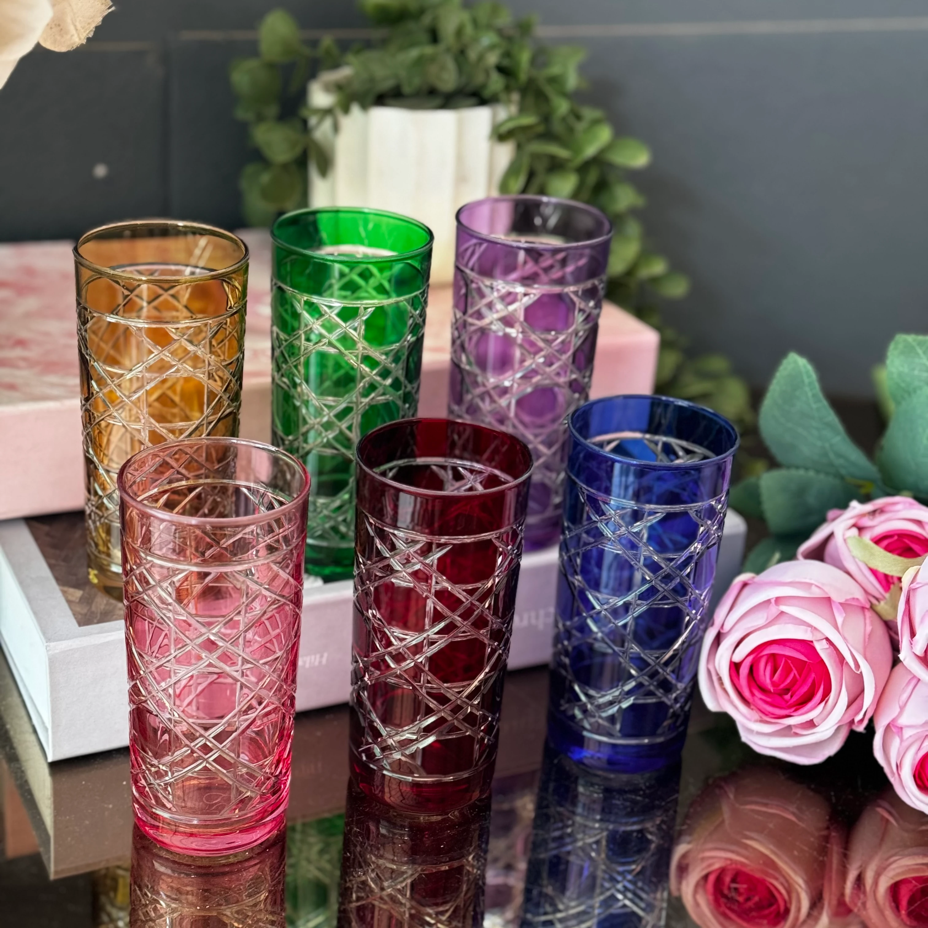 renkli kristal su takımı