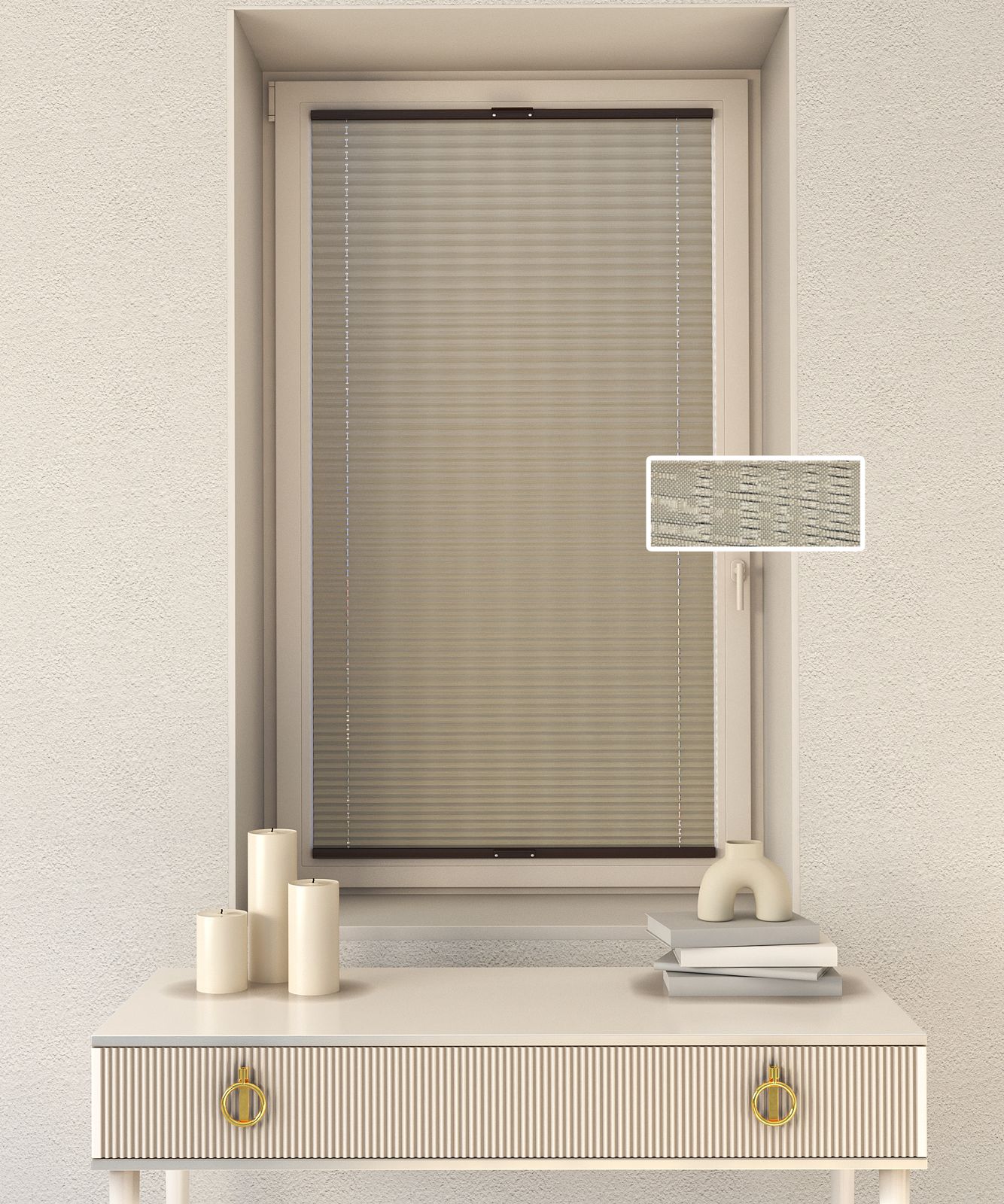 Outlet - Plise Perde Desenli - Krem Çizgili