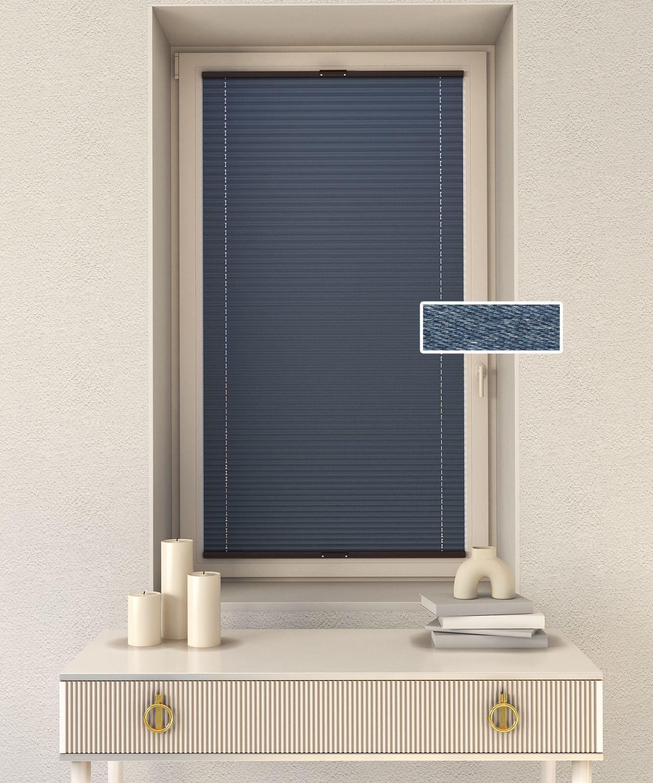 Outlet - Plise Perde Desenli - Lacivert Dimaout